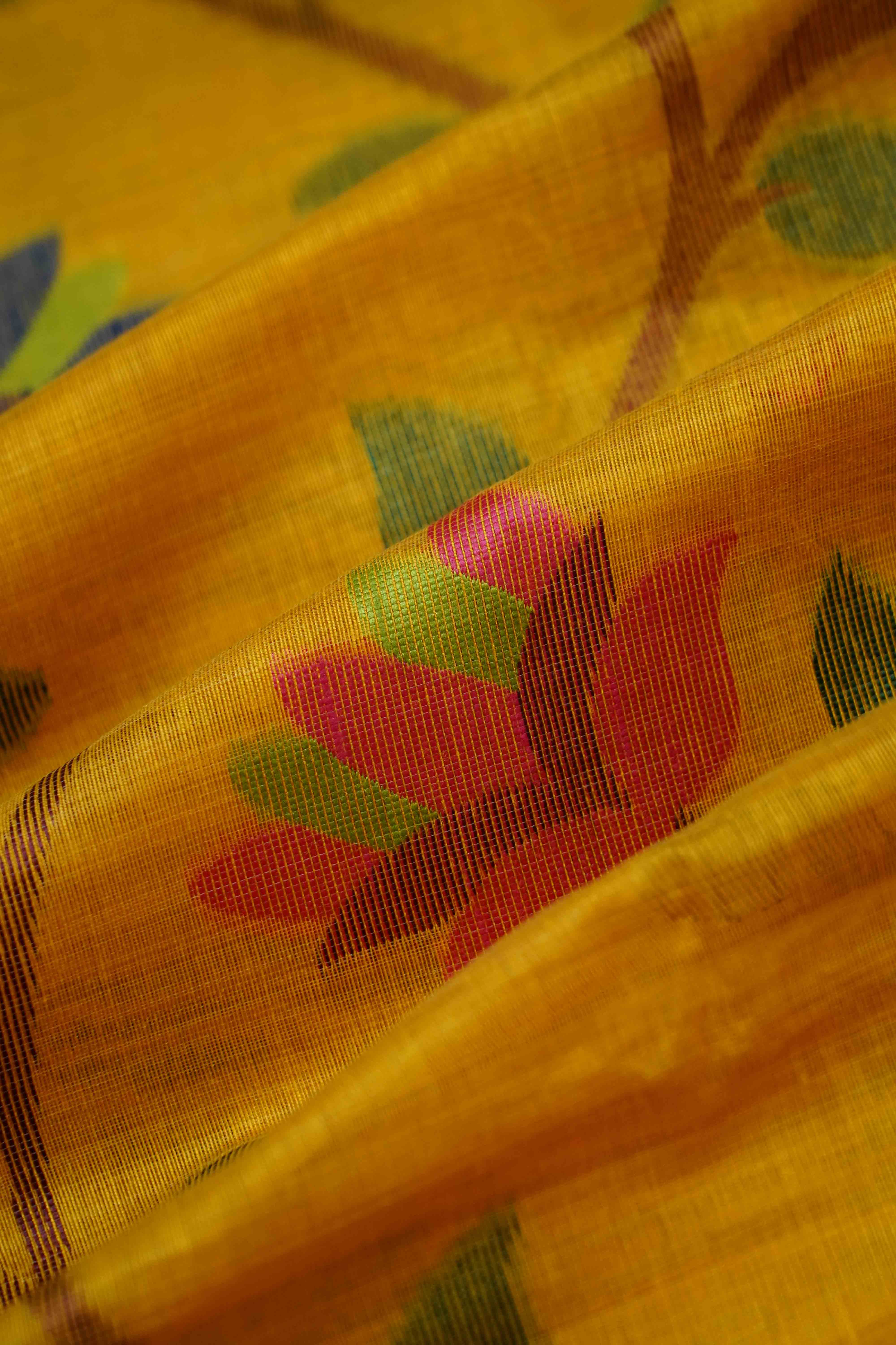 PUMPKIN YELLOW JAMDANI TUSSAR SILK SAREE - Queens Jewel Emporium
