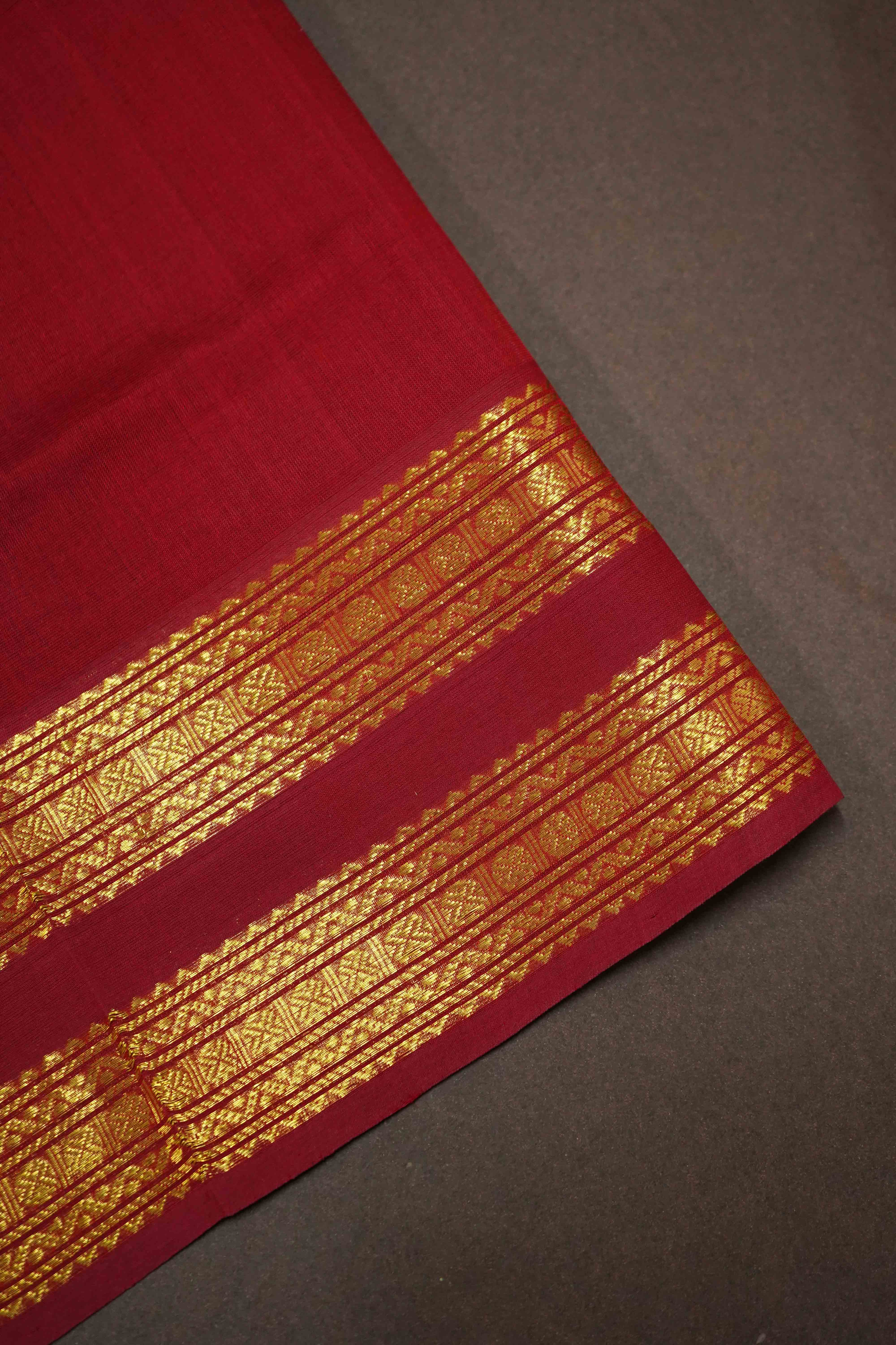 PURE KANCHI SILK COTTO- DARK SPRING GREEN WITH BURGUNDY - Queens Jewel Emporium