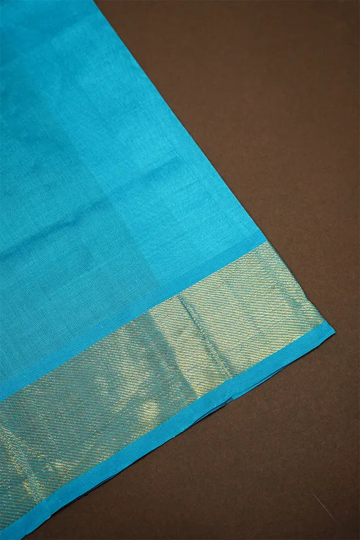 PURE KANCHI SILK COTTON - BLACK WITH OCEAN BLUE - Queens Jewel Emporium