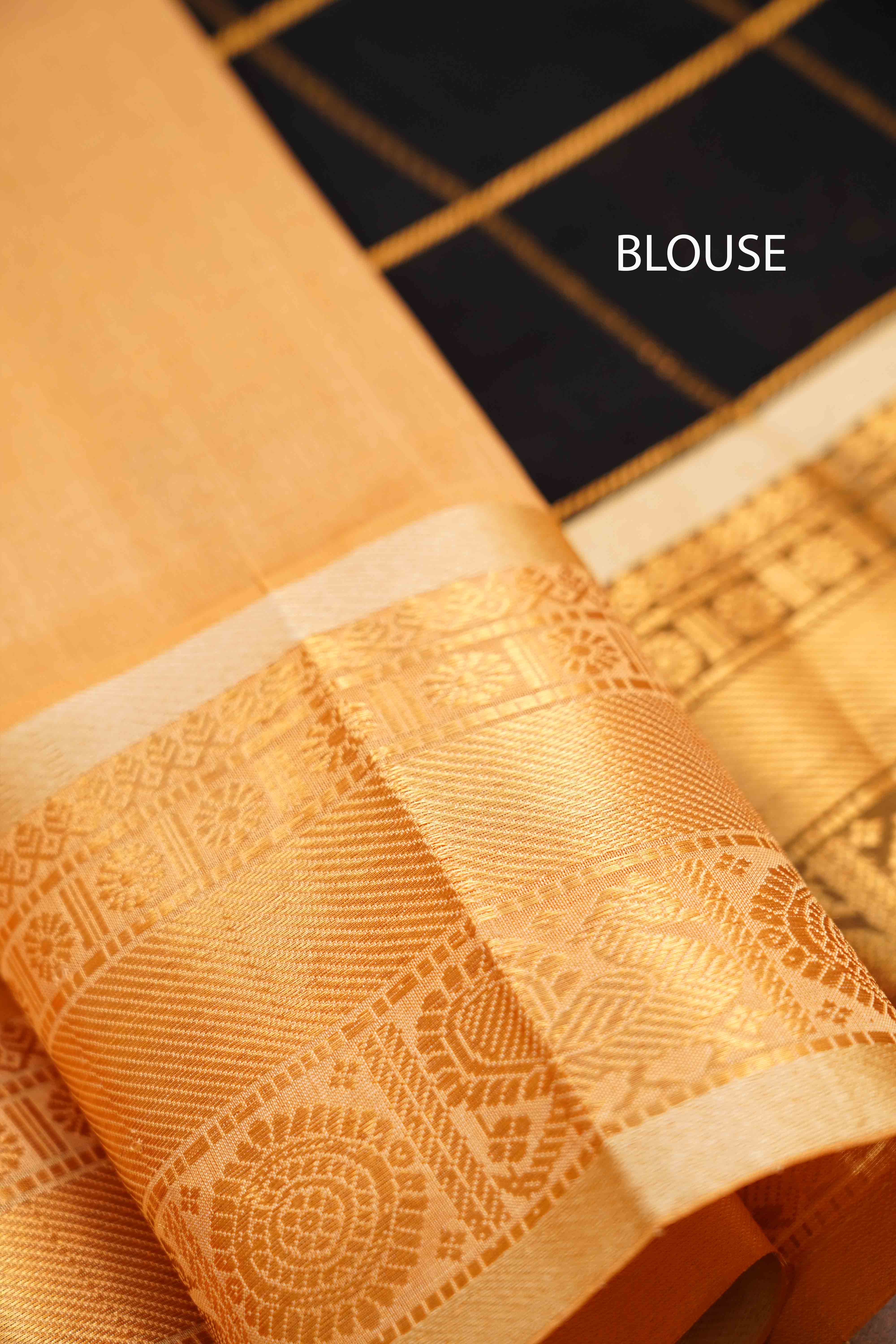 PURE KANCHI SILK COTTON - BLACK WITH SANDAL - Queens Jewel Emporium