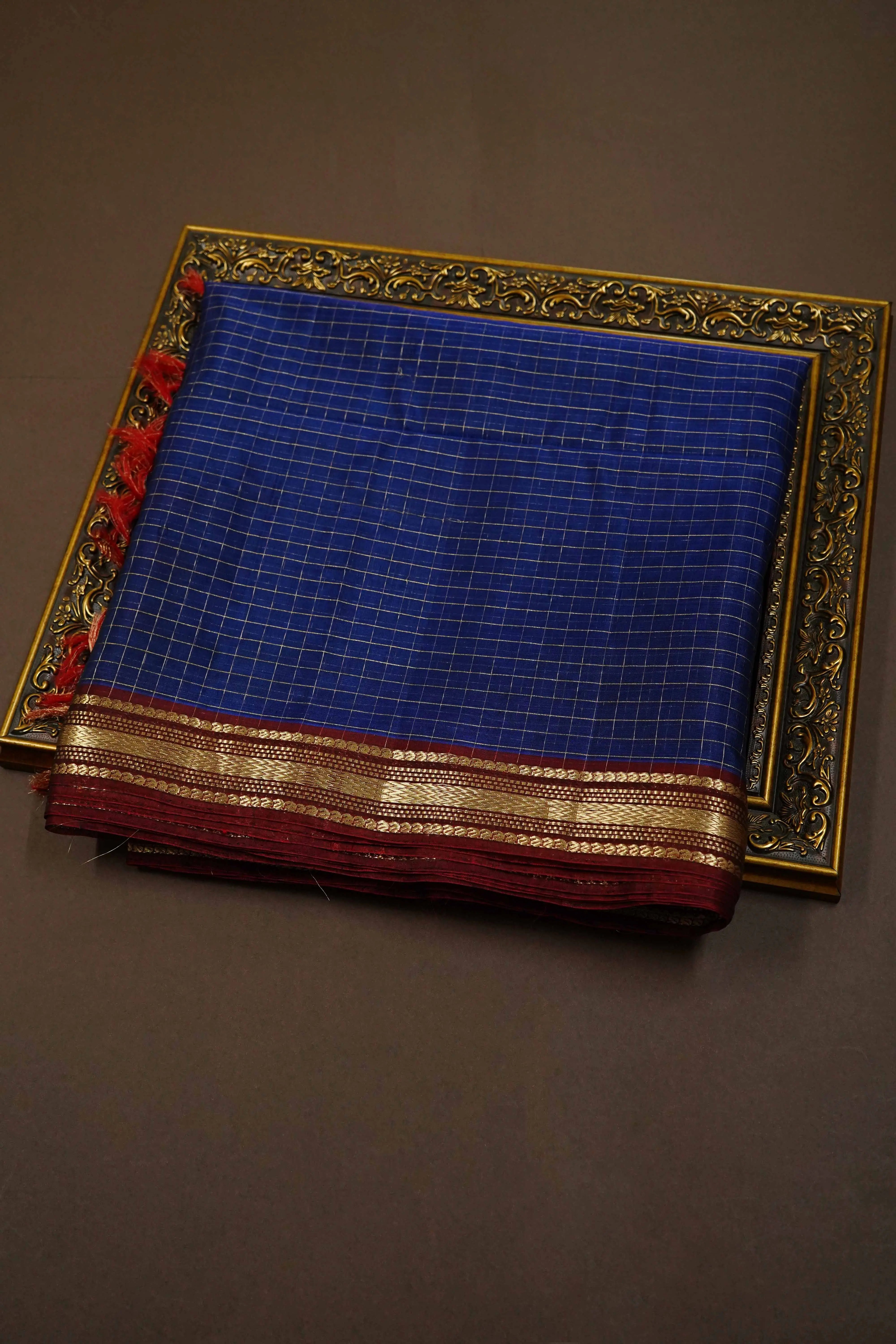 PURE KANCHI SILK COTTON - BLUE BERRY WITH PLUM - Queens Jewel Emporium