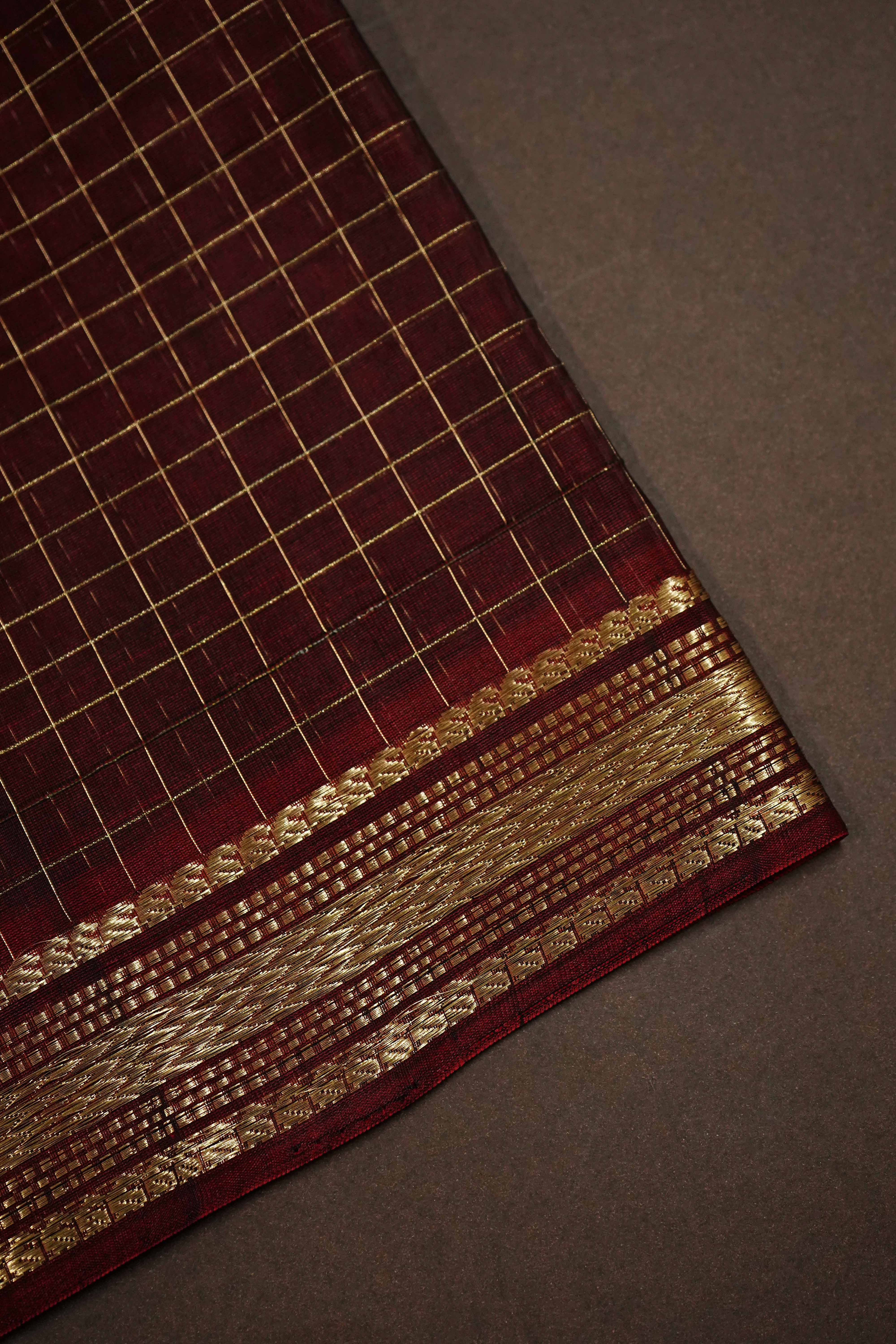 PURE KANCHI SILK COTTON - BLUE BERRY WITH PLUM - Queens Jewel Emporium
