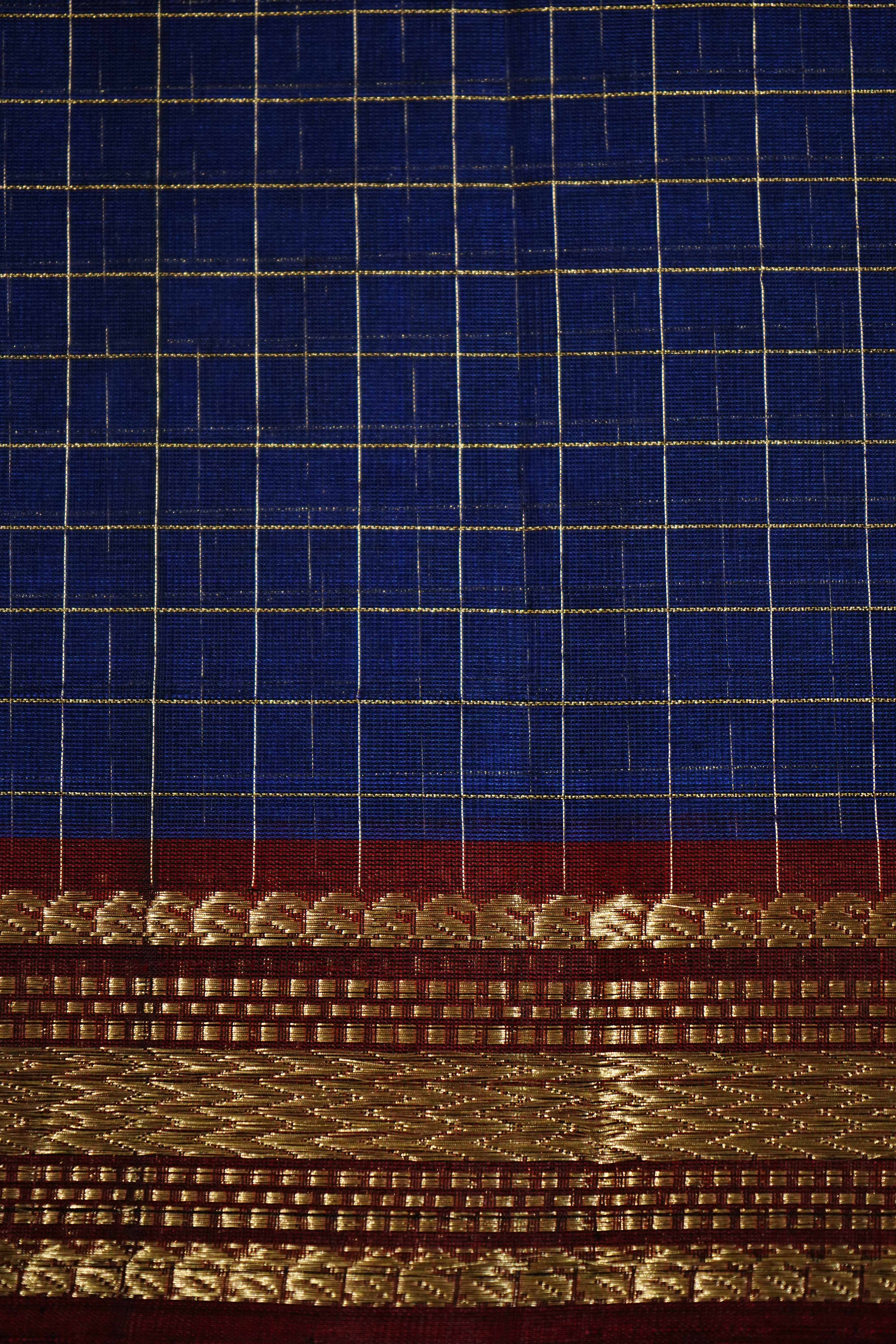 PURE KANCHI SILK COTTON - BLUE BERRY WITH PLUM - Queens Jewel Emporium