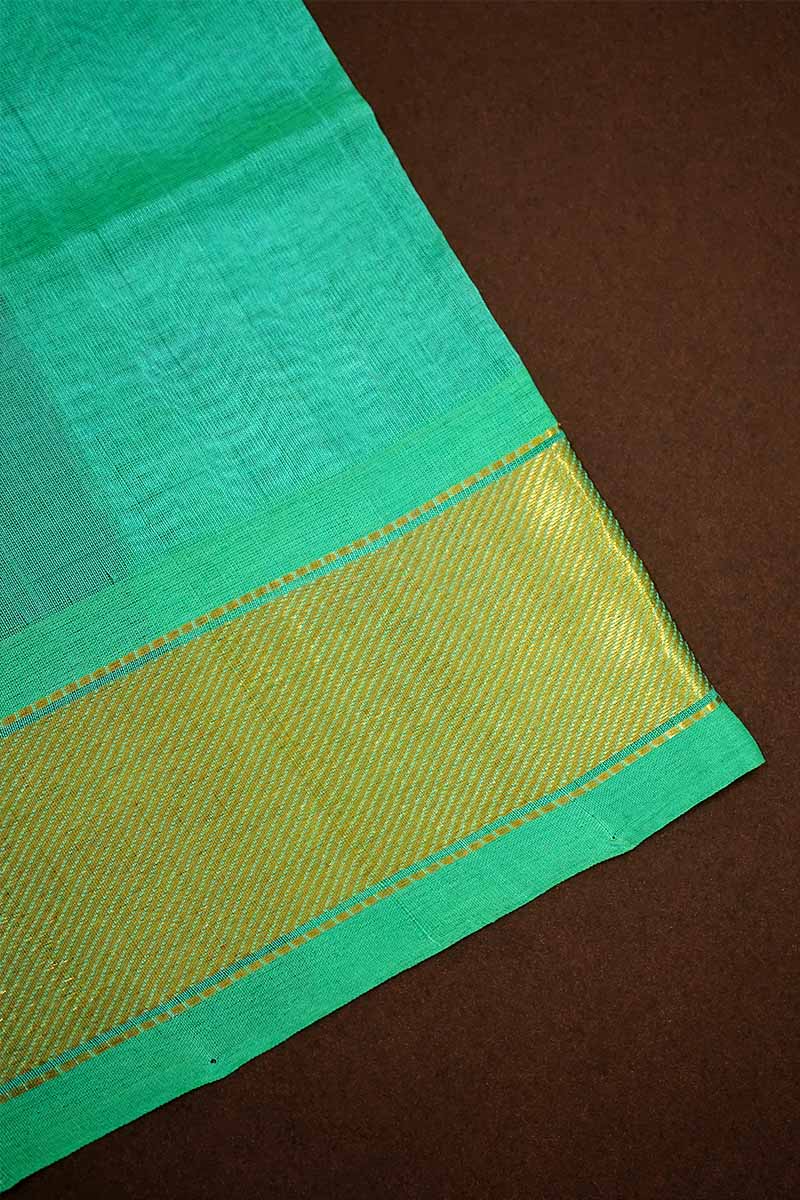 PURE KANCHI SILK COTTON - BRIGHT PINK WITH JADE GREEN - Queens Jewel Emporium