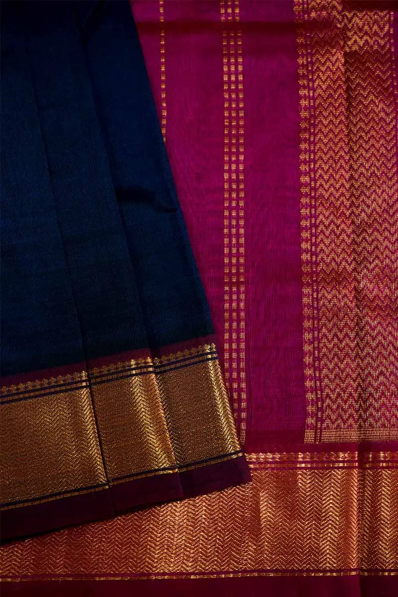 PURE KANCHI SILK COTTON - BRIGHT PINK WITH PURPLE - Queens Jewel Emporium