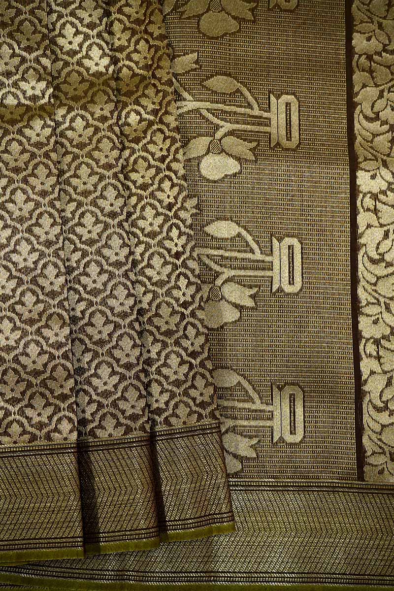 PURE KANCHI SILK COTTON - BROWNISH GREEN SHADED SILK COTTON SAREE - Queens Jewel Emporium
