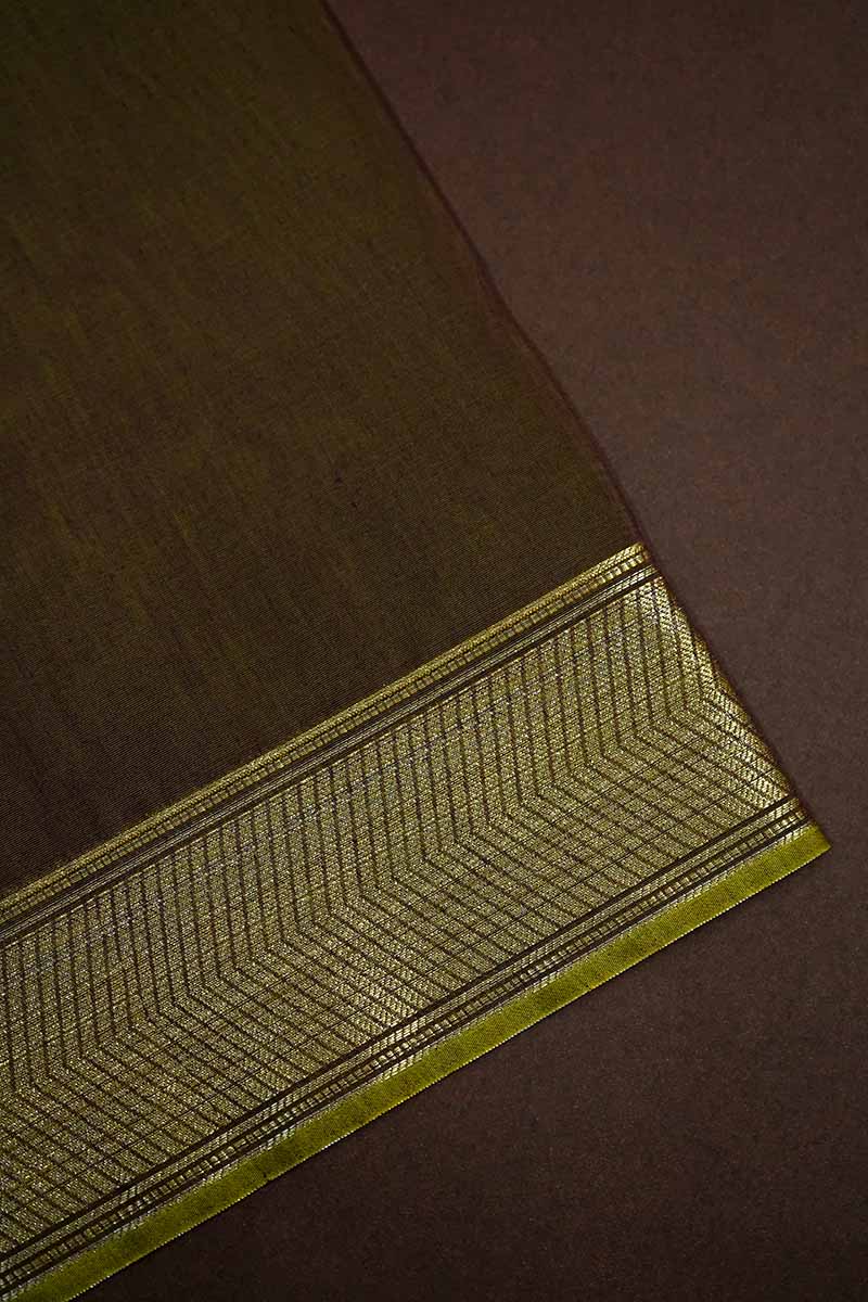 PURE KANCHI SILK COTTON - BROWNISH GREEN SHADED SILK COTTON SAREE - Queens Jewel Emporium