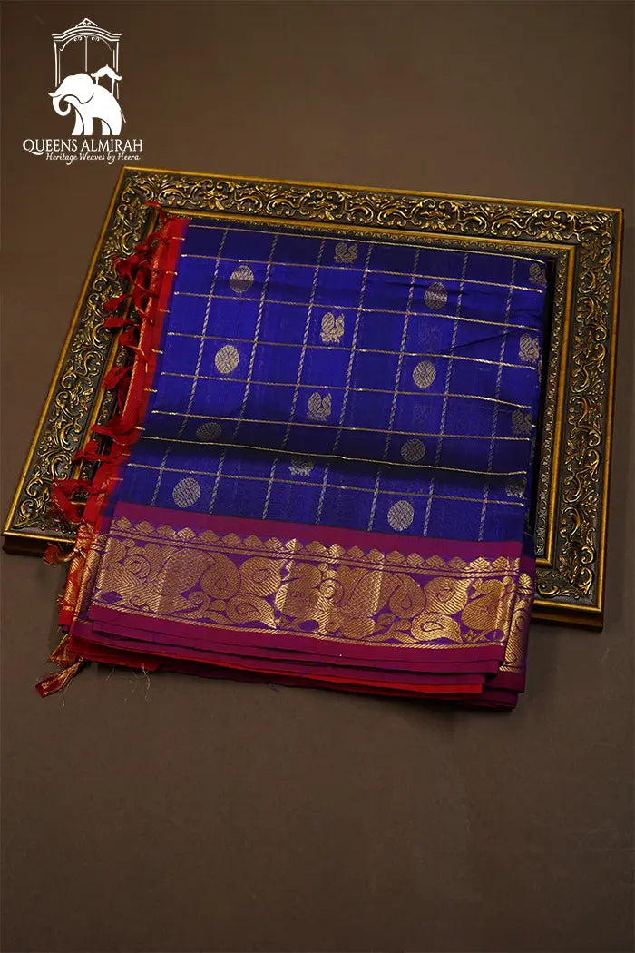 PURE KANCHI SILK COTTON - BUTTERFLY BUSH WITH DULL RED - Queens Jewel Emporium