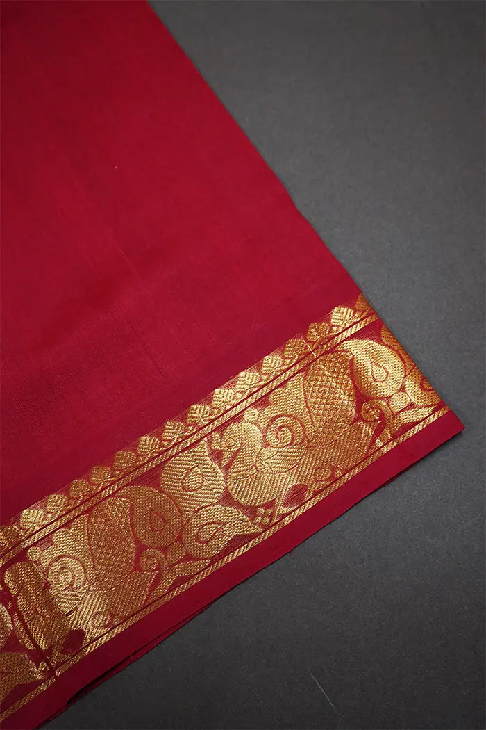 PURE KANCHI SILK COTTON - BUTTERFLY BUSH WITH DULL RED - Queens Jewel Emporium