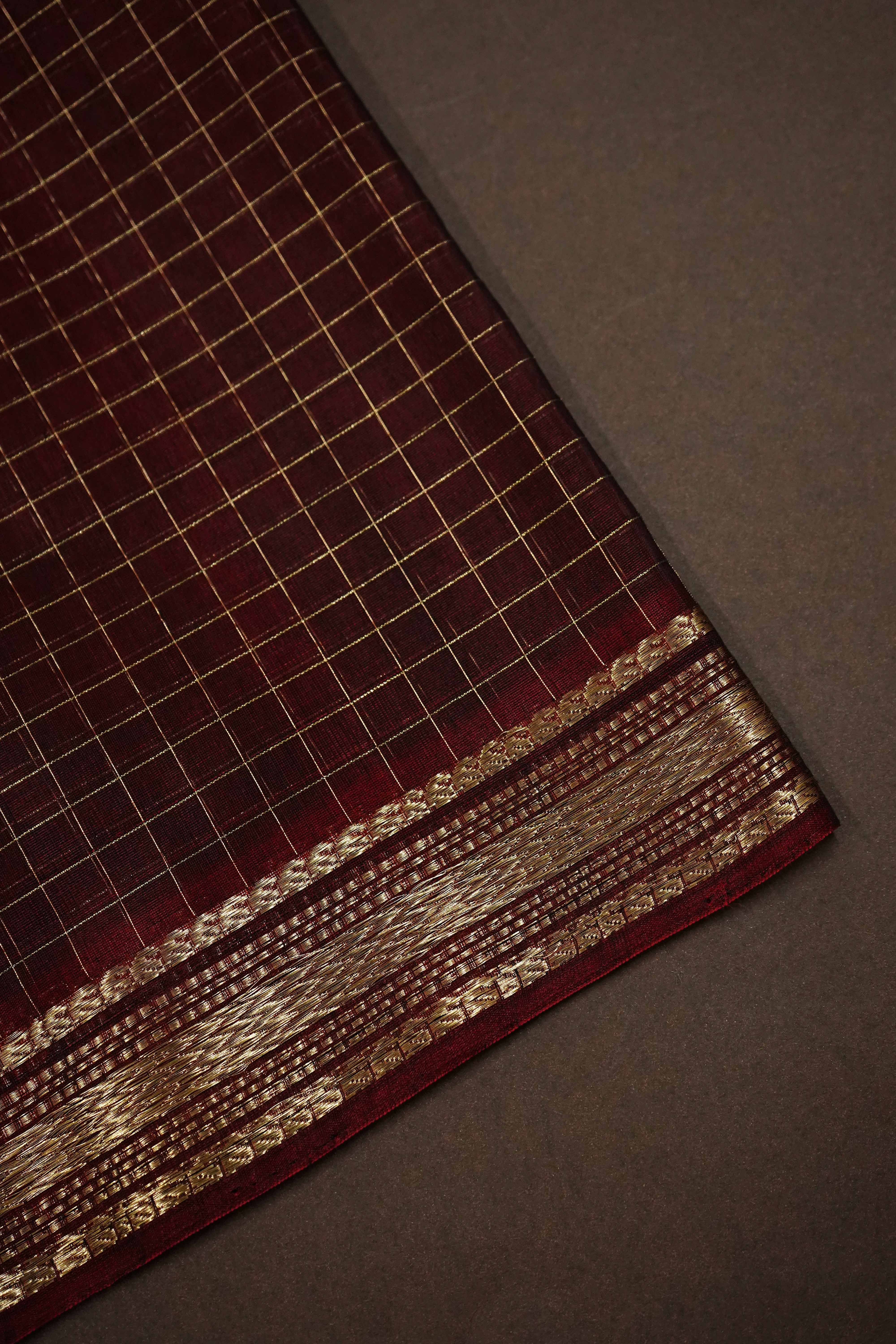 PURE KANCHI SILK COTTON - CHARCOAL WITH WINE - Queens Jewel Emporium