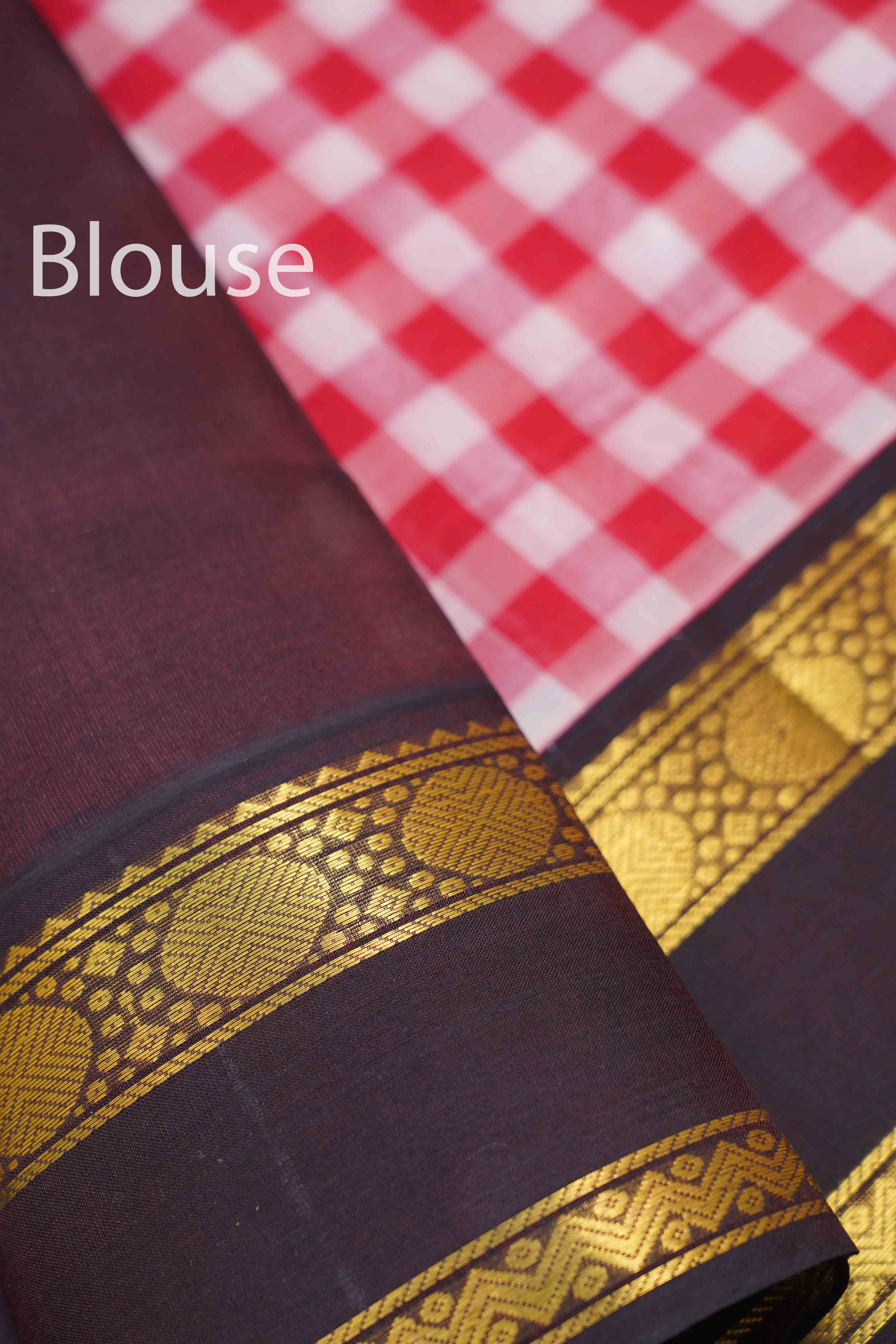 PURE KANCHI SILK COTTON -CHECKED RED WITH WHITE - Queens Jewel Emporium