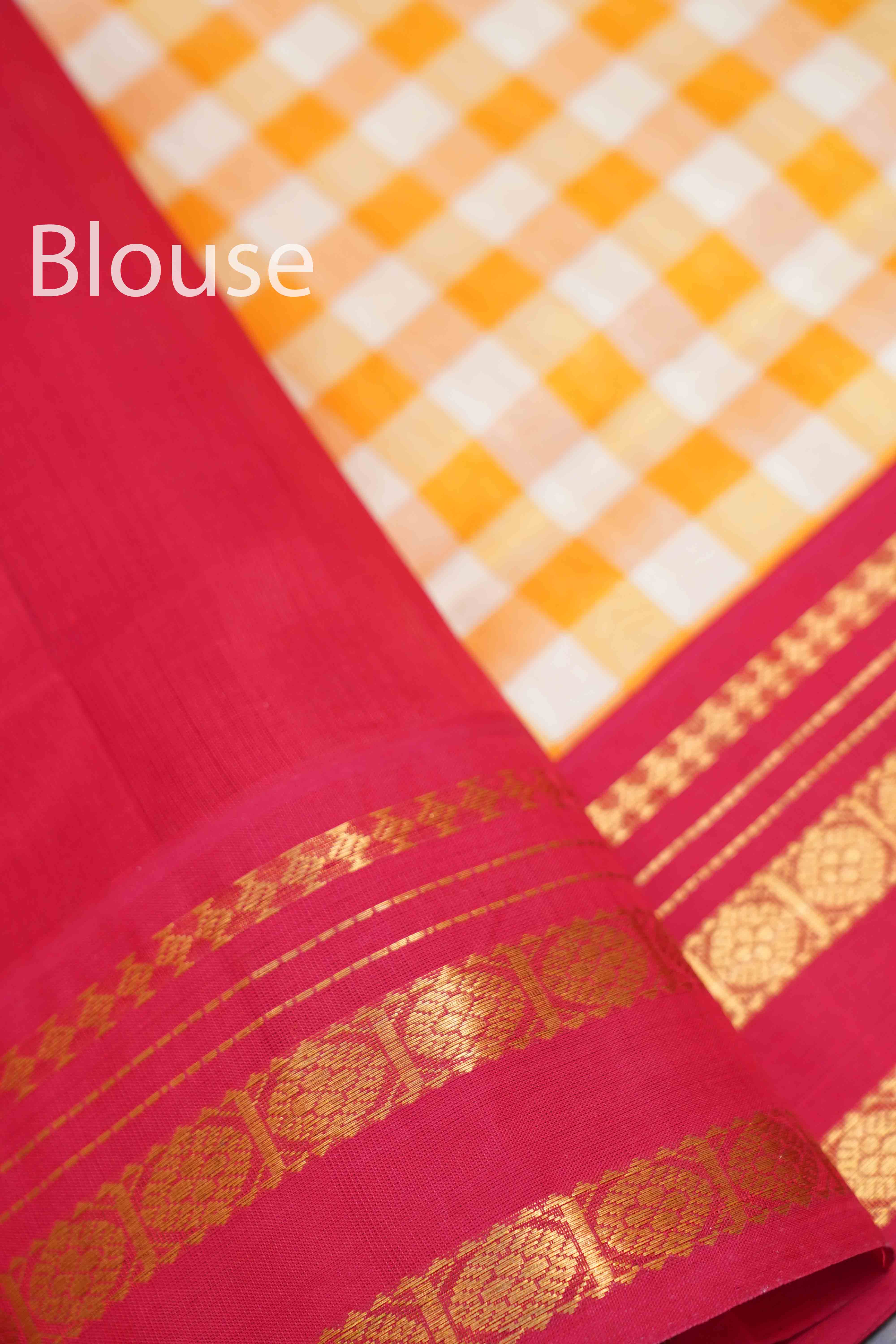 PURE KANCHI SILK COTTON - CHECKED YELLOW WITH WHITE SAREE - Queens Jewel Emporium