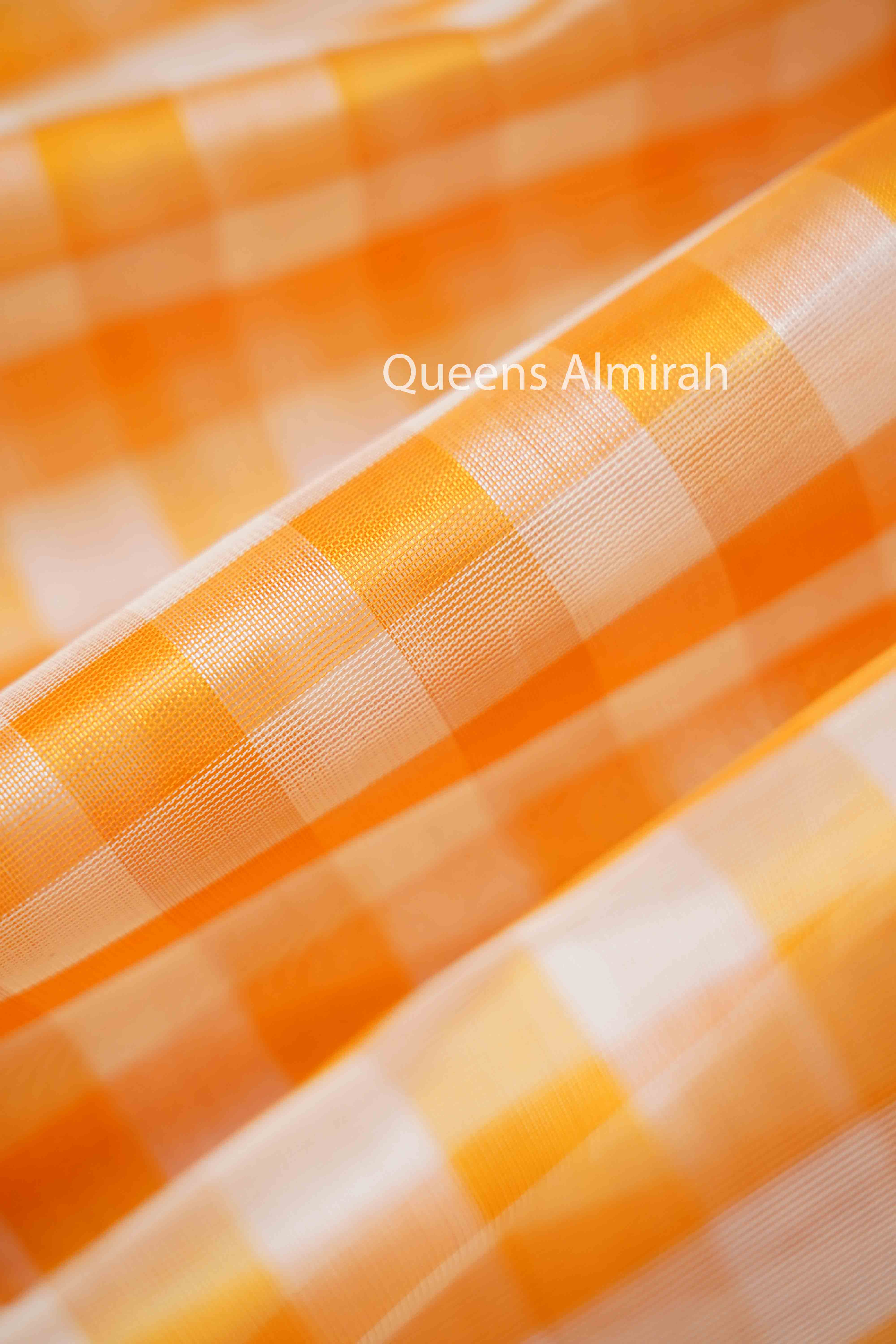 PURE KANCHI SILK COTTON - CHECKED YELLOW WITH WHITE SAREE - Queens Jewel Emporium