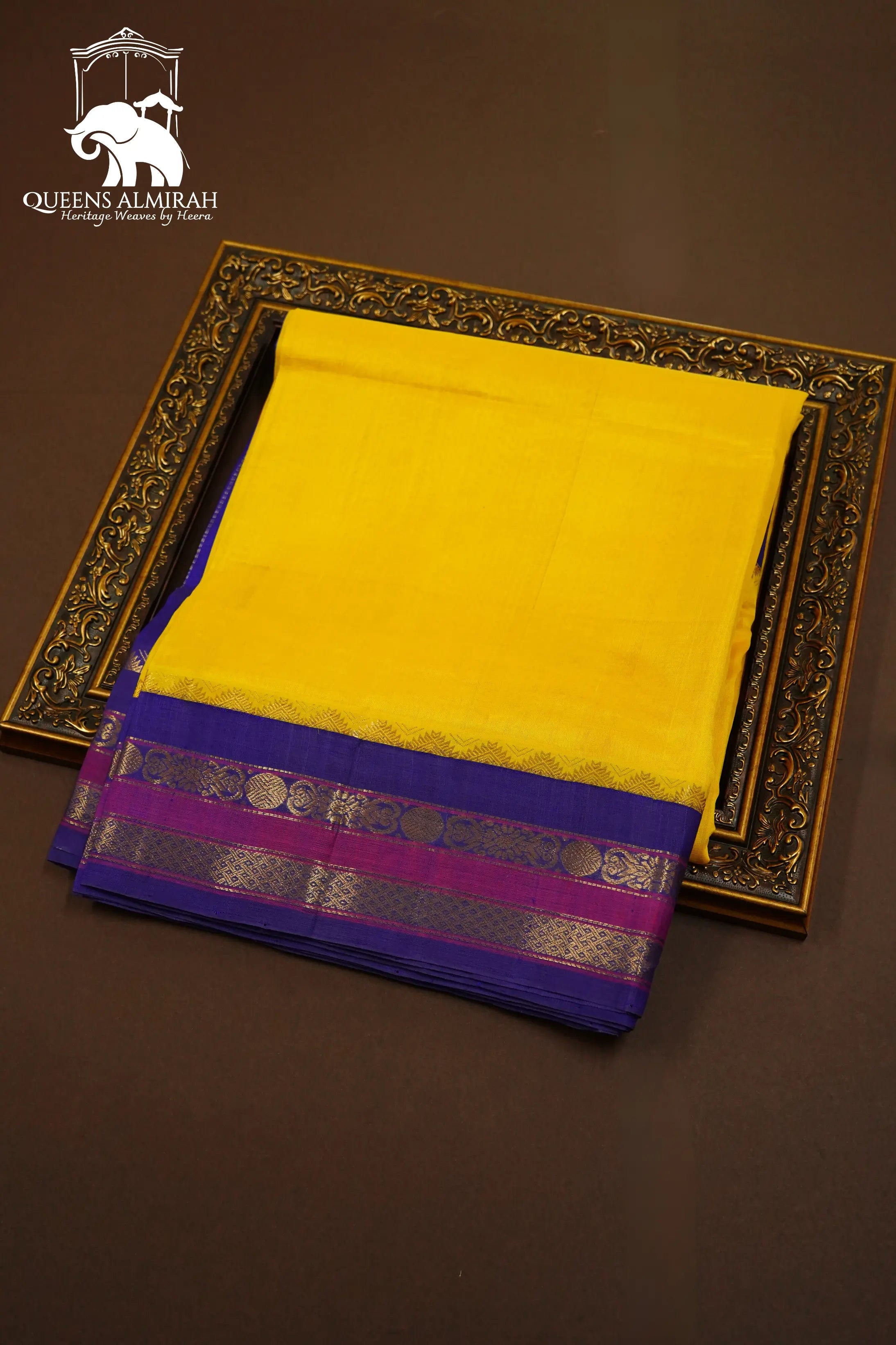 PURE KANCHI SILK COTTON - CORN YELLOW WITH VIOLENT VIOLET - Queens Jewel Emporium