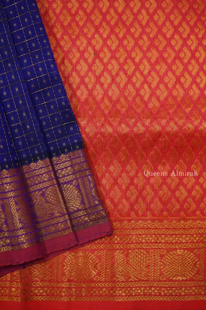 PURE KANCHI SILK COTTON - DAISY BUSY WITH CRANBERRY - Queens Jewel Emporium