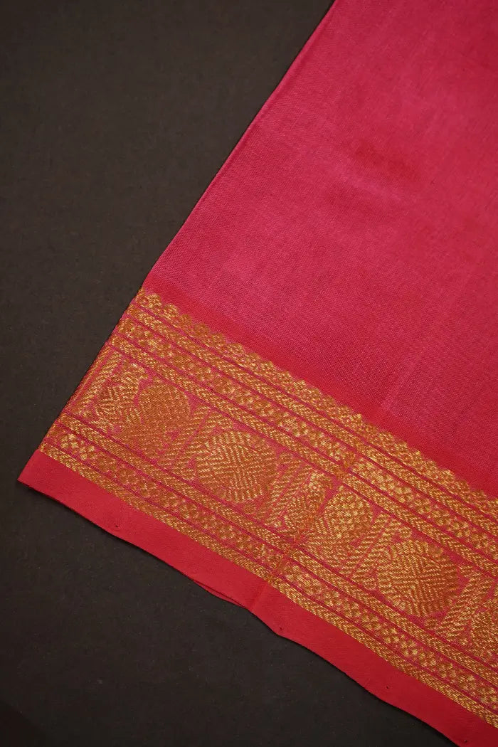 PURE KANCHI SILK COTTON - DAISY BUSY WITH CRANBERRY - Queens Jewel Emporium