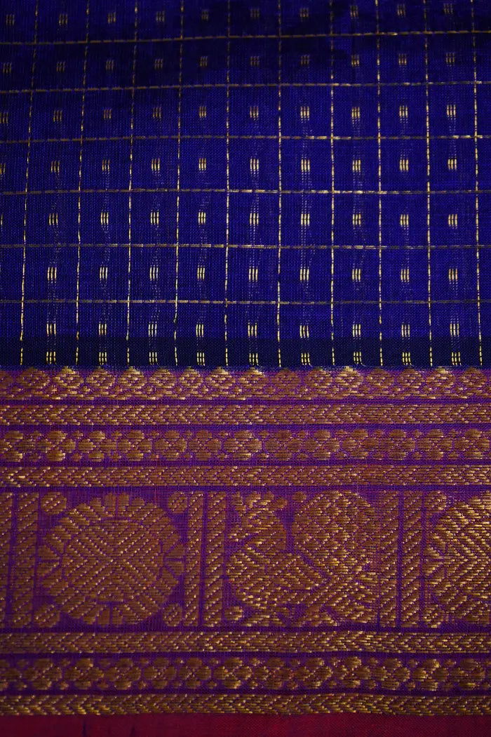 PURE KANCHI SILK COTTON - DAISY BUSY WITH CRANBERRY - Queens Jewel Emporium