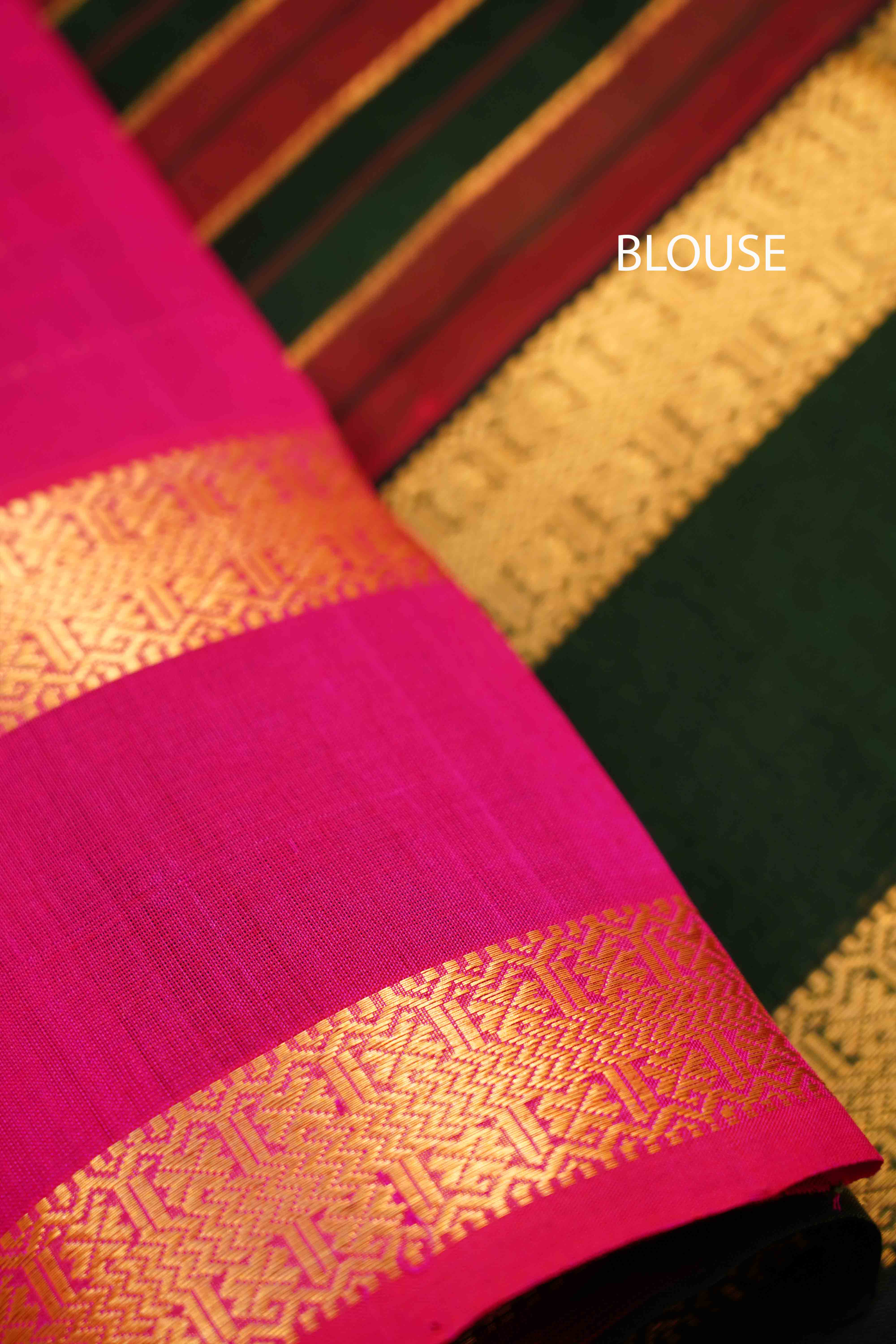 PURE KANCHI SILK COTTON - DARK GREEN WITH JAZBERRYJAM - Queens Jewel Emporium