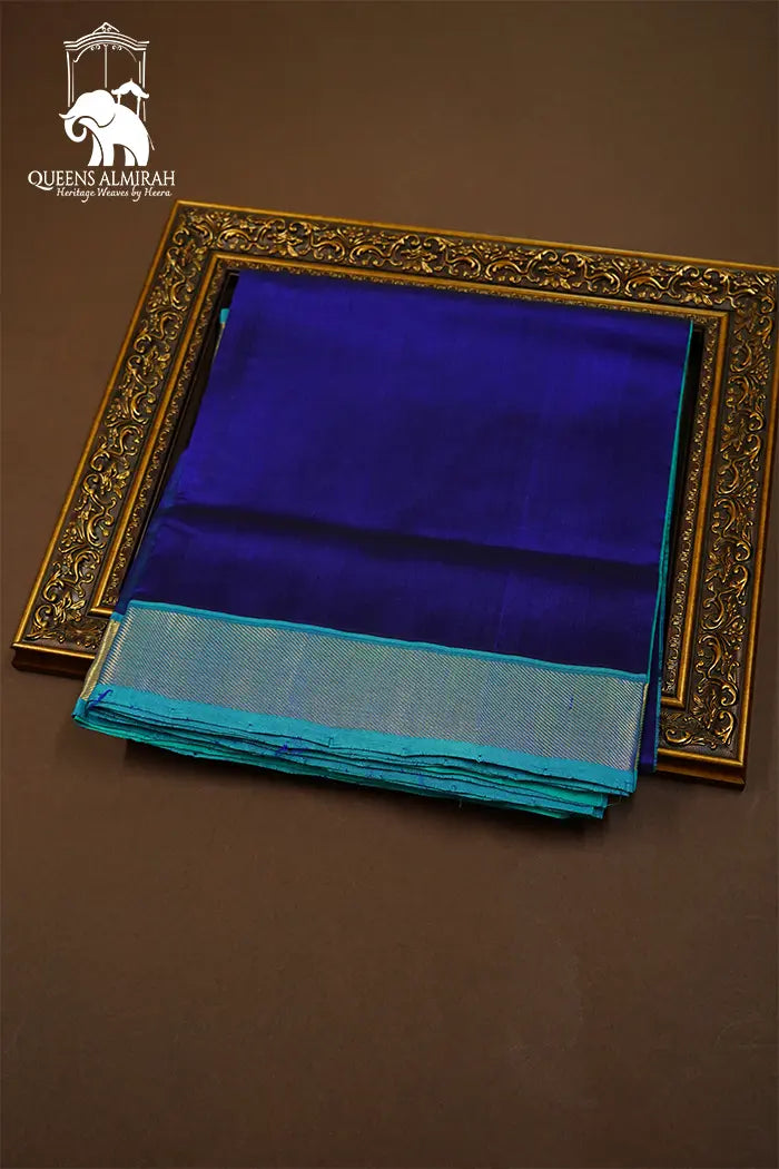 PURE KANCHI SILK COTTON - DARK LAVENDER WITH BLUE - Queens Jewel Emporium