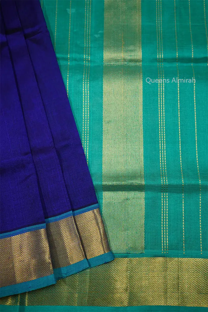 PURE KANCHI SILK COTTON - DARK LAVENDER WITH BLUE - Queens Jewel Emporium