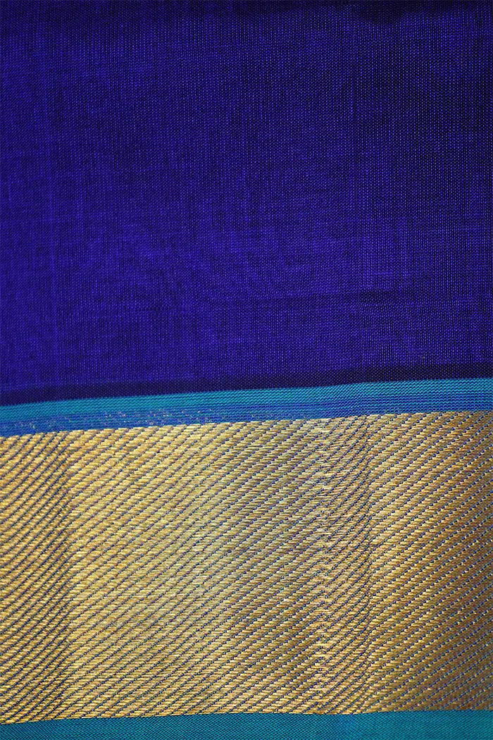 PURE KANCHI SILK COTTON - DARK LAVENDER WITH BLUE - Queens Jewel Emporium
