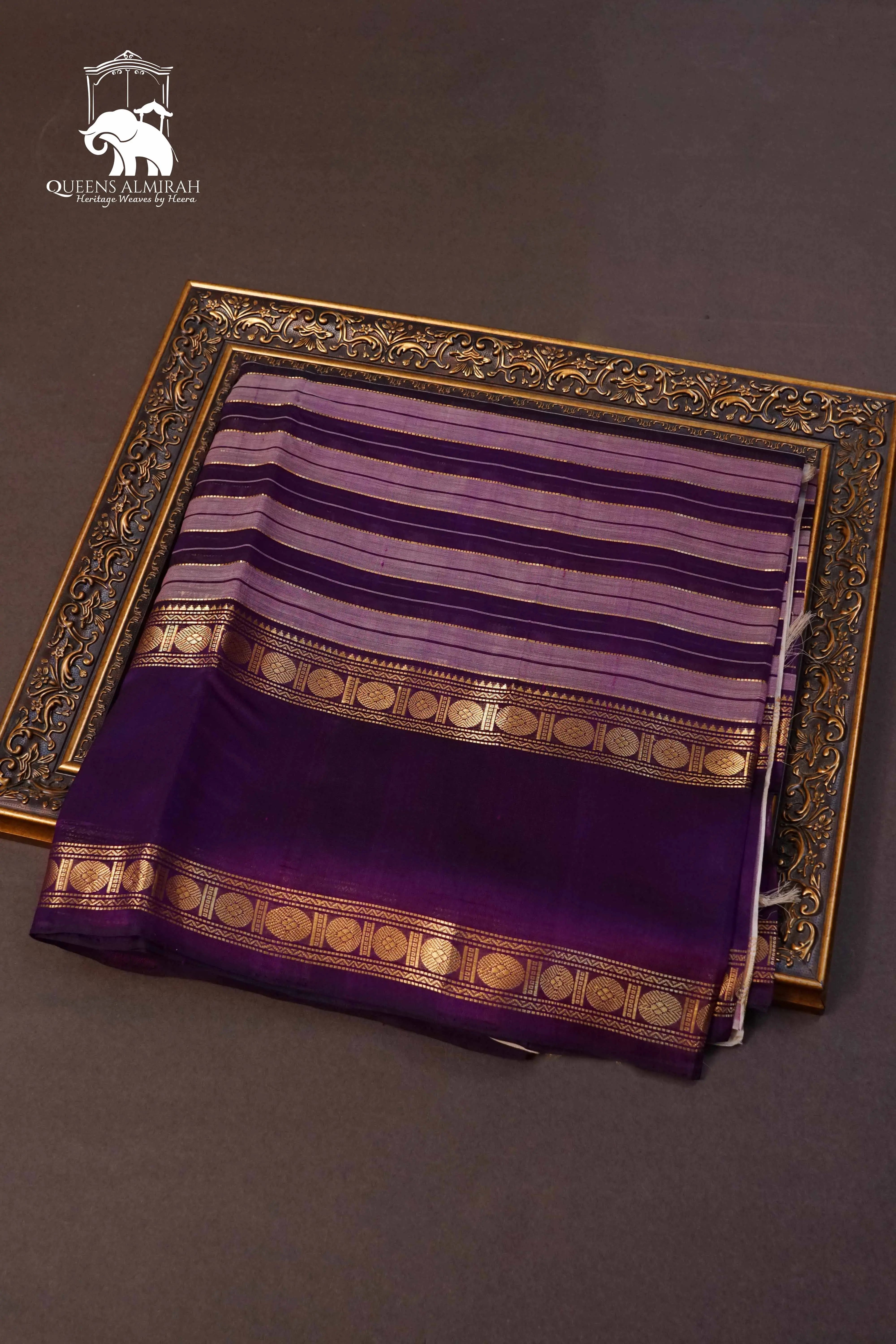 PURE KANCHI SILK COTTON -DARK LAVENDER WITH OFF WHITE - Queens Jewel Emporium