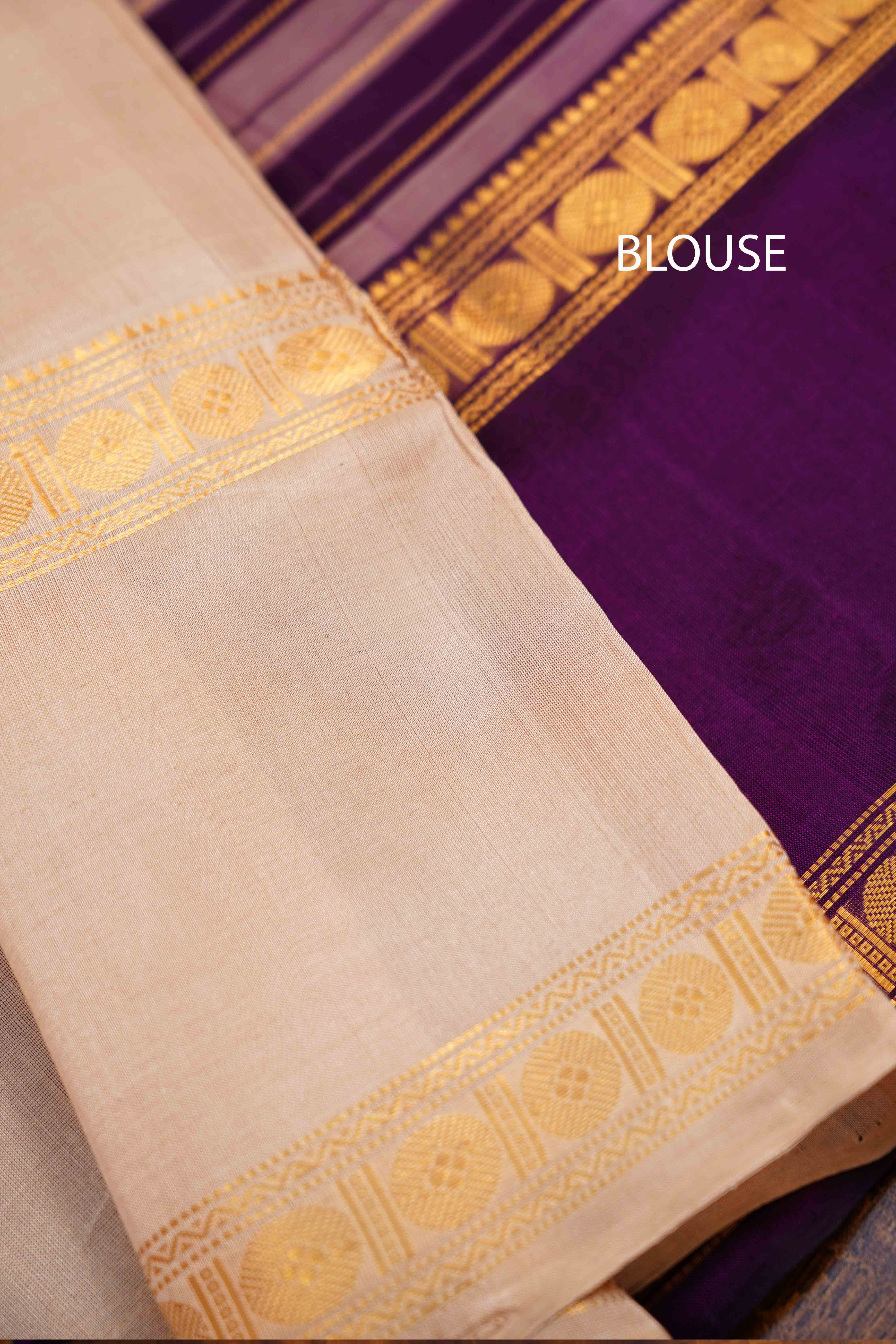 PURE KANCHI SILK COTTON -DARK LAVENDER WITH OFF WHITE - Queens Jewel Emporium