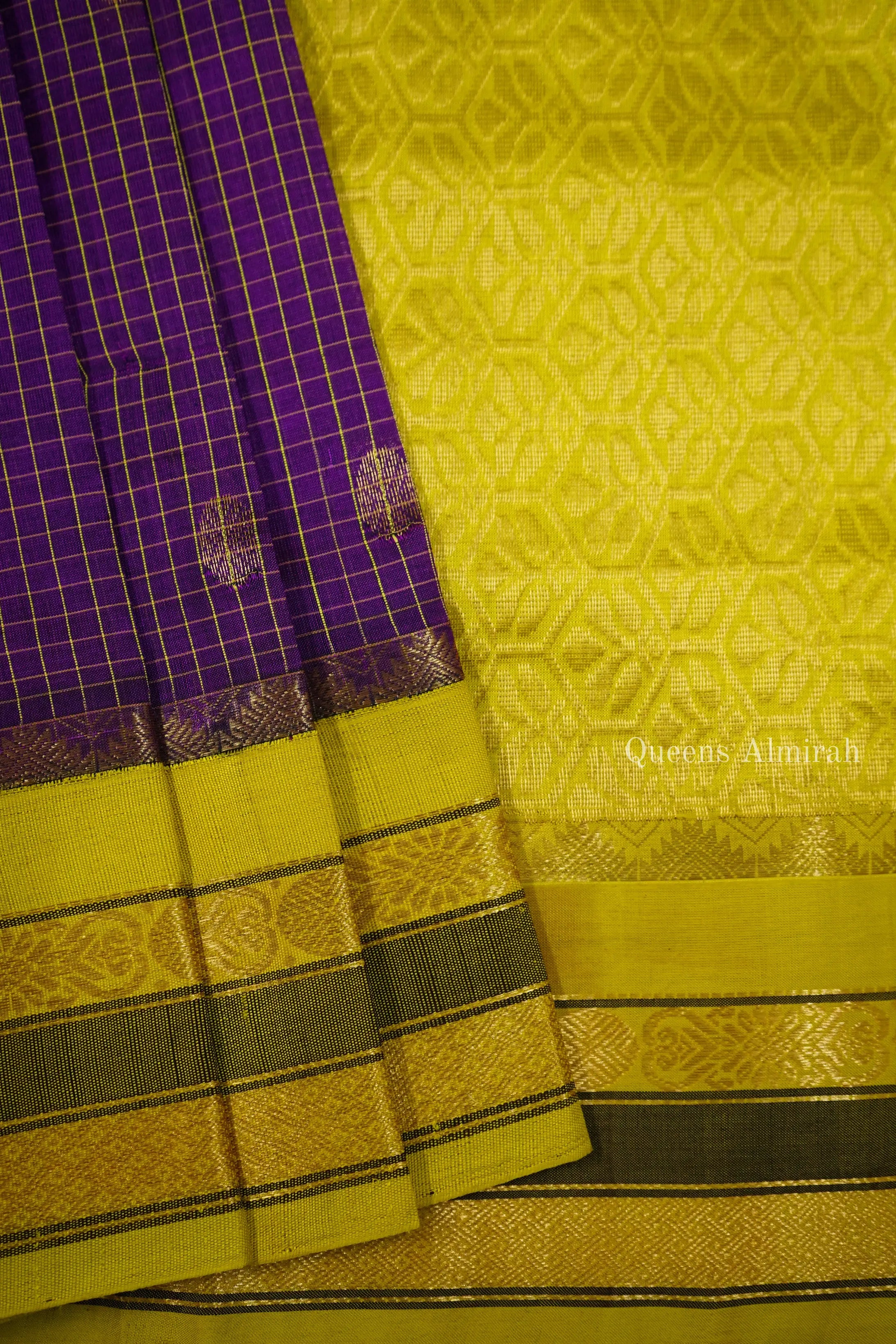 PURE KANCHI SILK COTTON - DARK MAROON VAIRA OOSI SAREE - Queens Jewel Emporium