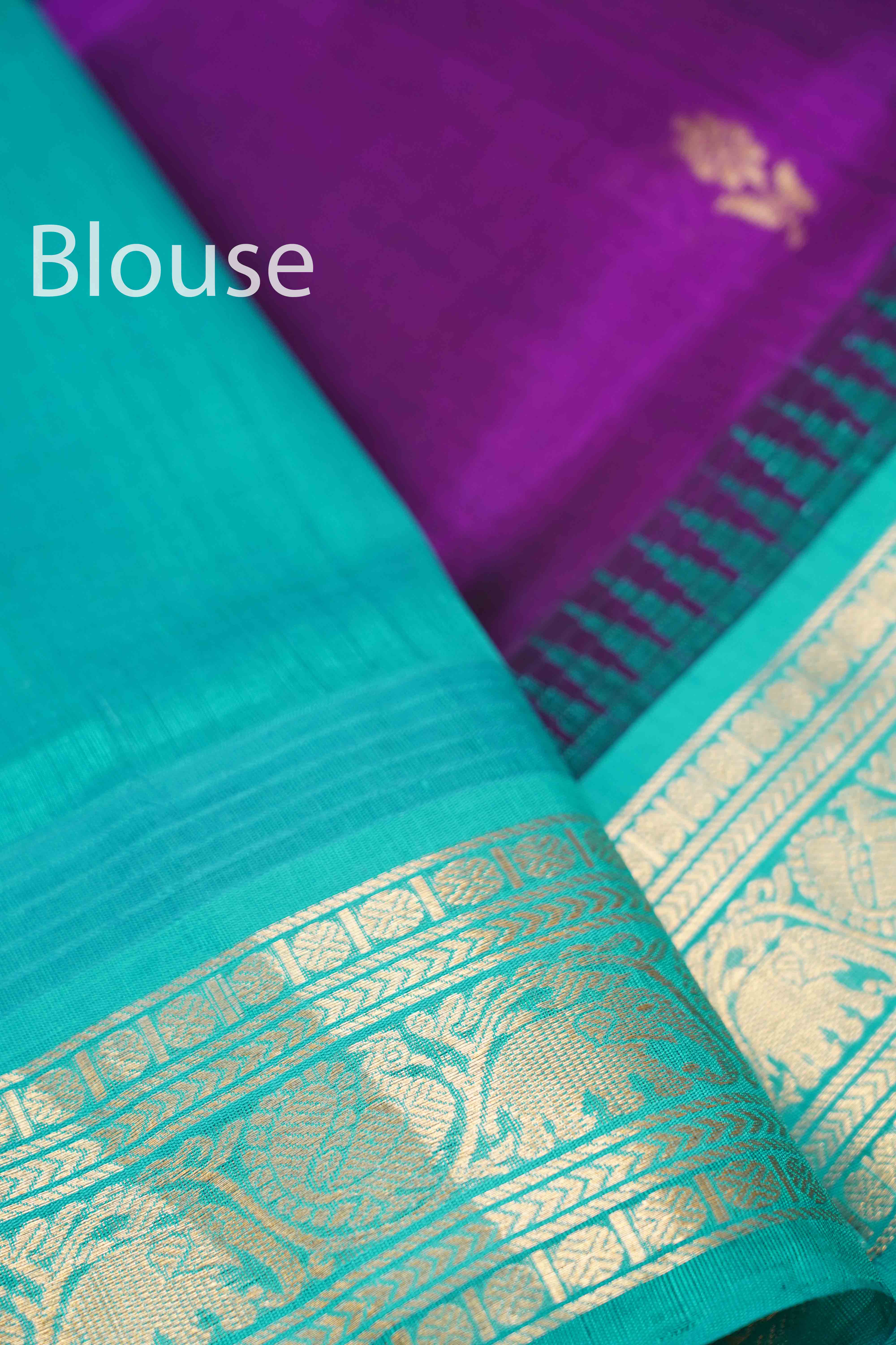 PURE KANCHI SILK COTTON - DARK PURPLE WITH GREENY BLUE - Queens Jewel Emporium