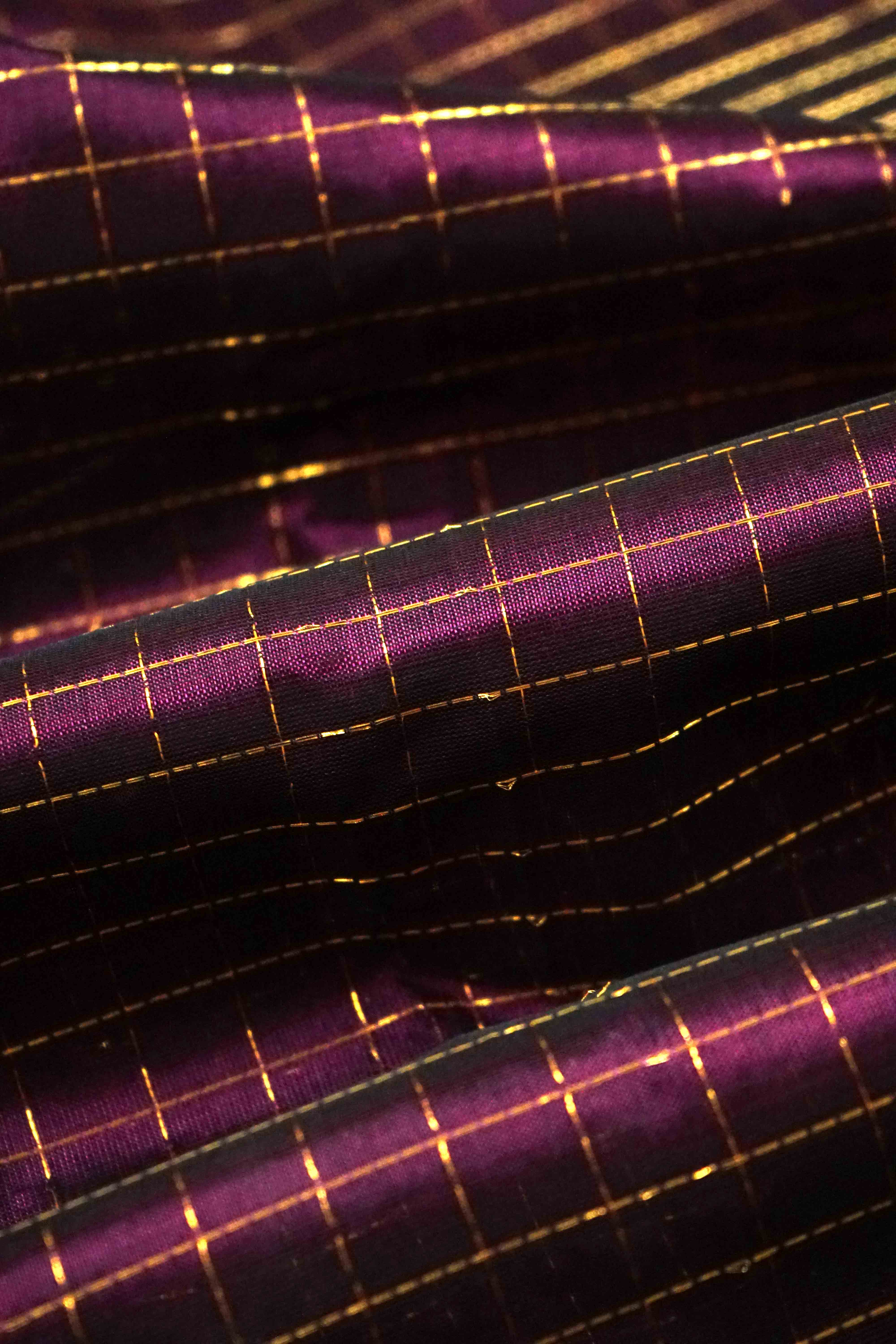 PURE KANCHI SILK COTTON- DARK WINE WITH AQUA BLUE - Queens Jewel Emporium