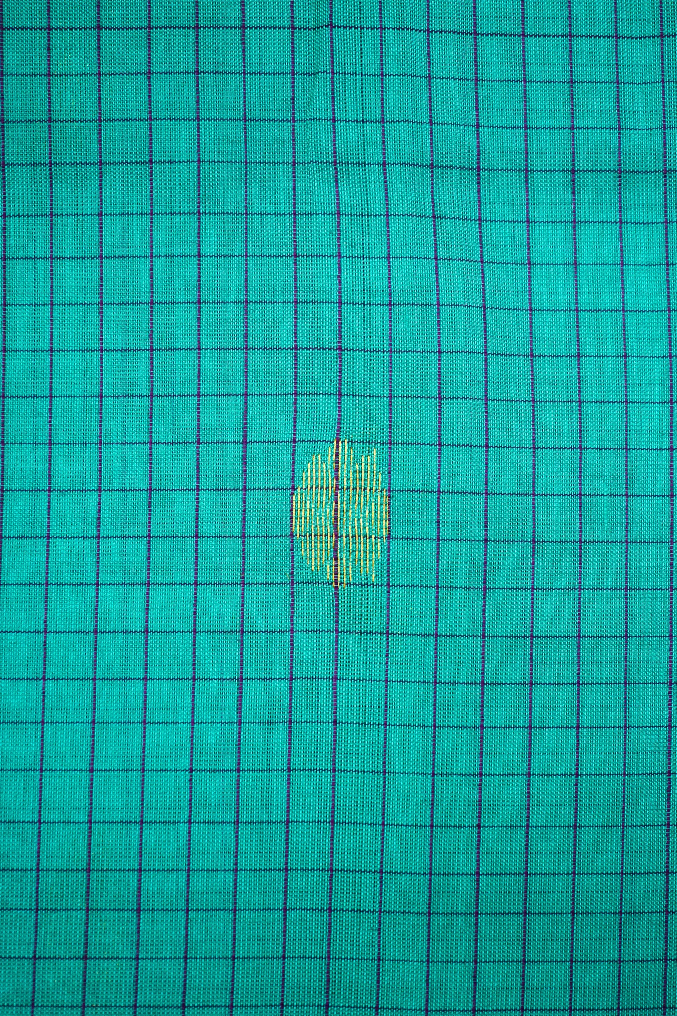 PURE KANCHI SILK COTTON - DUSTY TEAL WITH PURPLE JAM - Queens Jewel Emporium