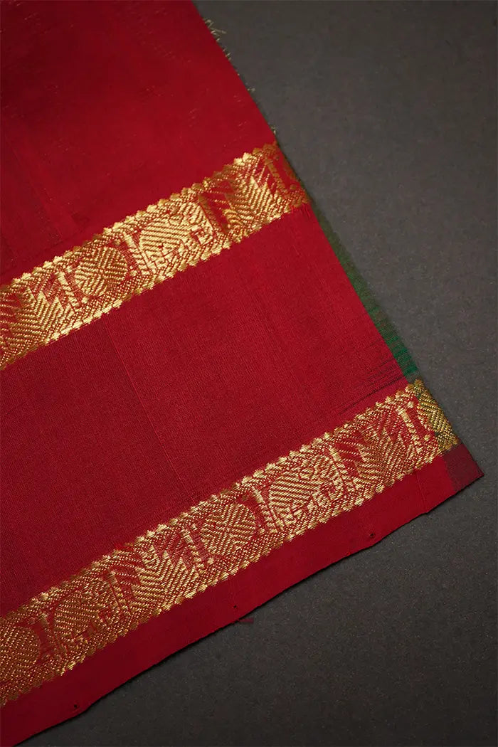 PURE KANCHI SILK COTTON - FOREST GREEN WITH ROSE VALE - Queens Jewel Emporium