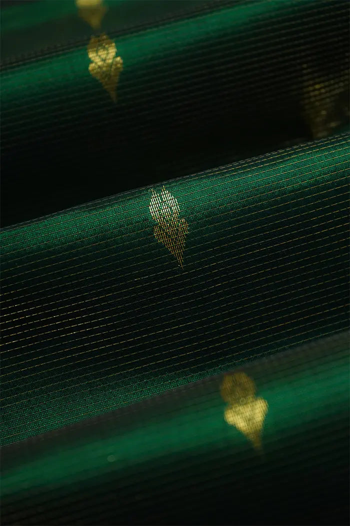PURE KANCHI SILK COTTON - FOREST GREEN WITH ROSE VALE - Queens Jewel Emporium