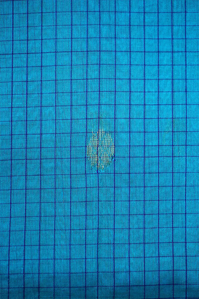 PURE KANCHI SILK COTTON - FOUNTAIN BLUE WITH PURPLE MONSTER - Queens Jewel Emporium