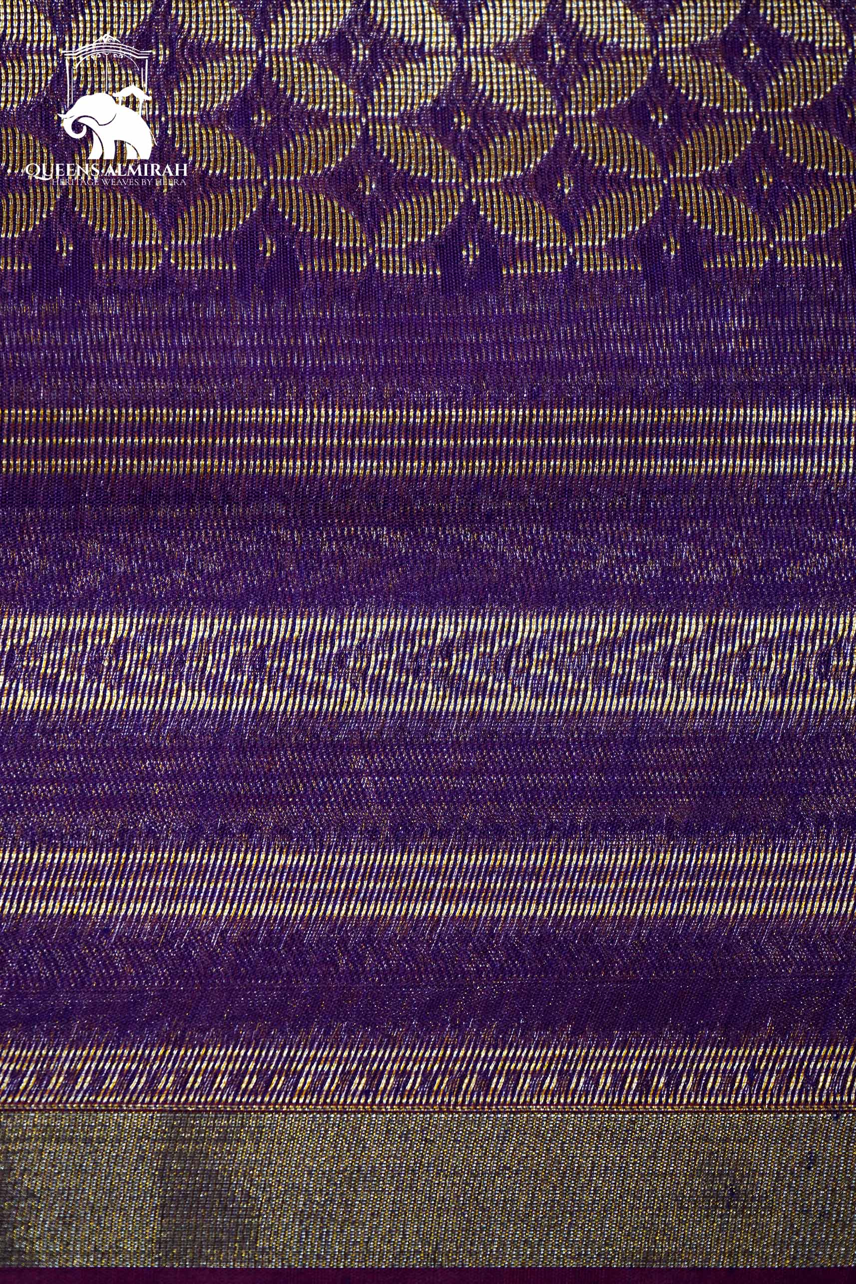 PURE KANCHI SILK COTTON - FOUR PETALS HEATHER PURPLE WITH WOVEN BORDER - Queens Jewel Emporium