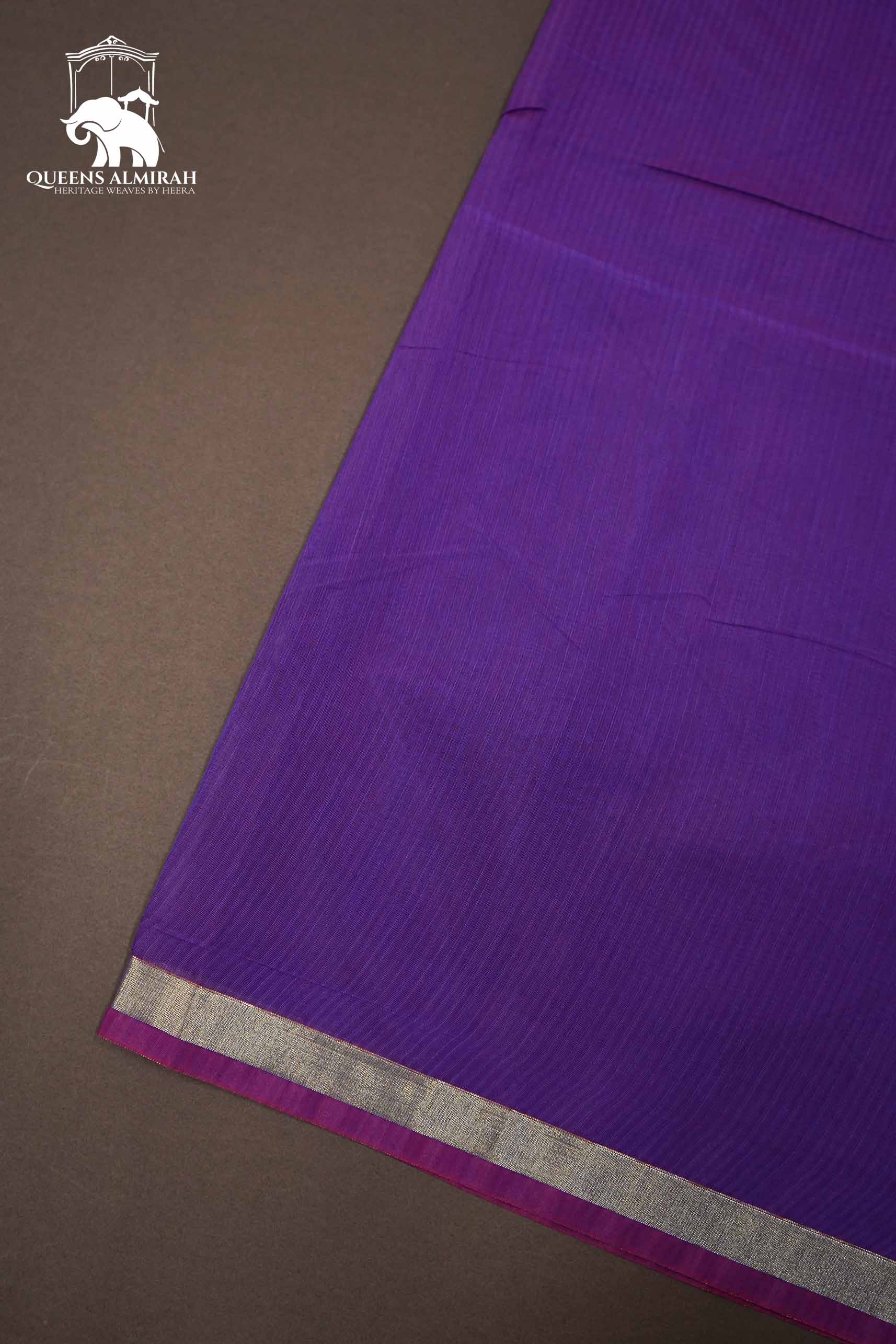 PURE KANCHI SILK COTTON - FOUR PETALS HEATHER PURPLE WITH WOVEN BORDER - Queens Jewel Emporium