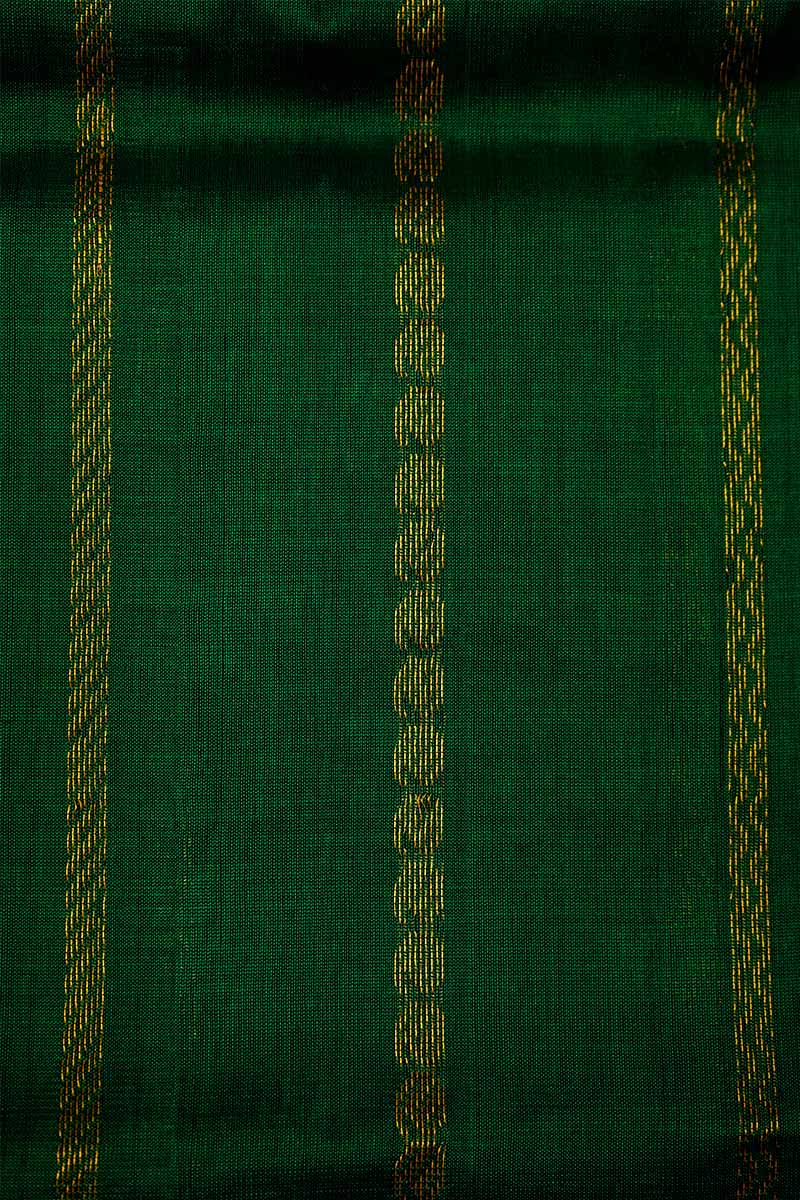 PURE KANCHI SILK COTTON - GRAND LEAF GREEN WITH MUSTARD YELLOW - Queens Jewel Emporium