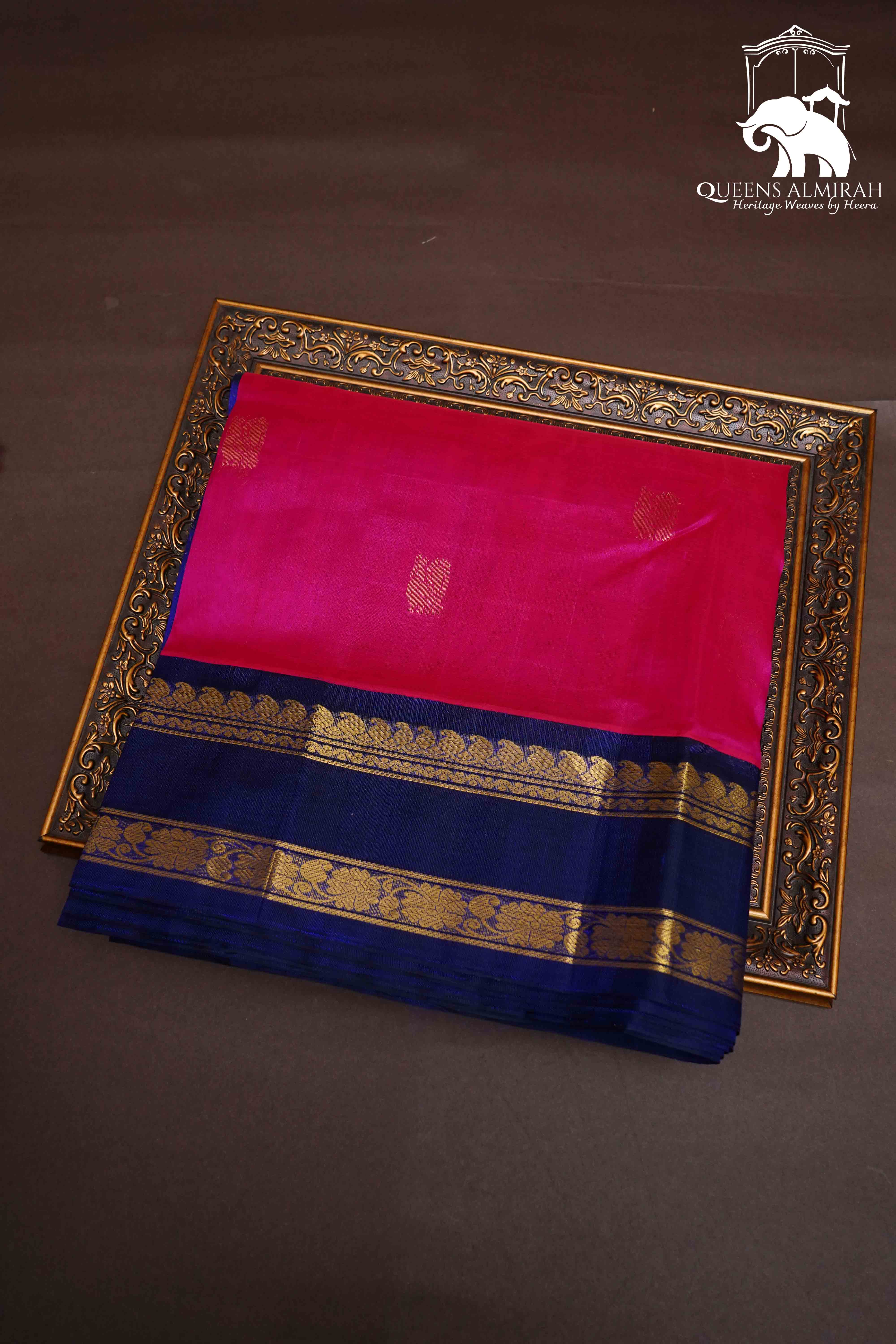 PURE KANCHI SILK COTTON - MAGENTA WITH PERSIAN INDIGO - Queens Jewel Emporium