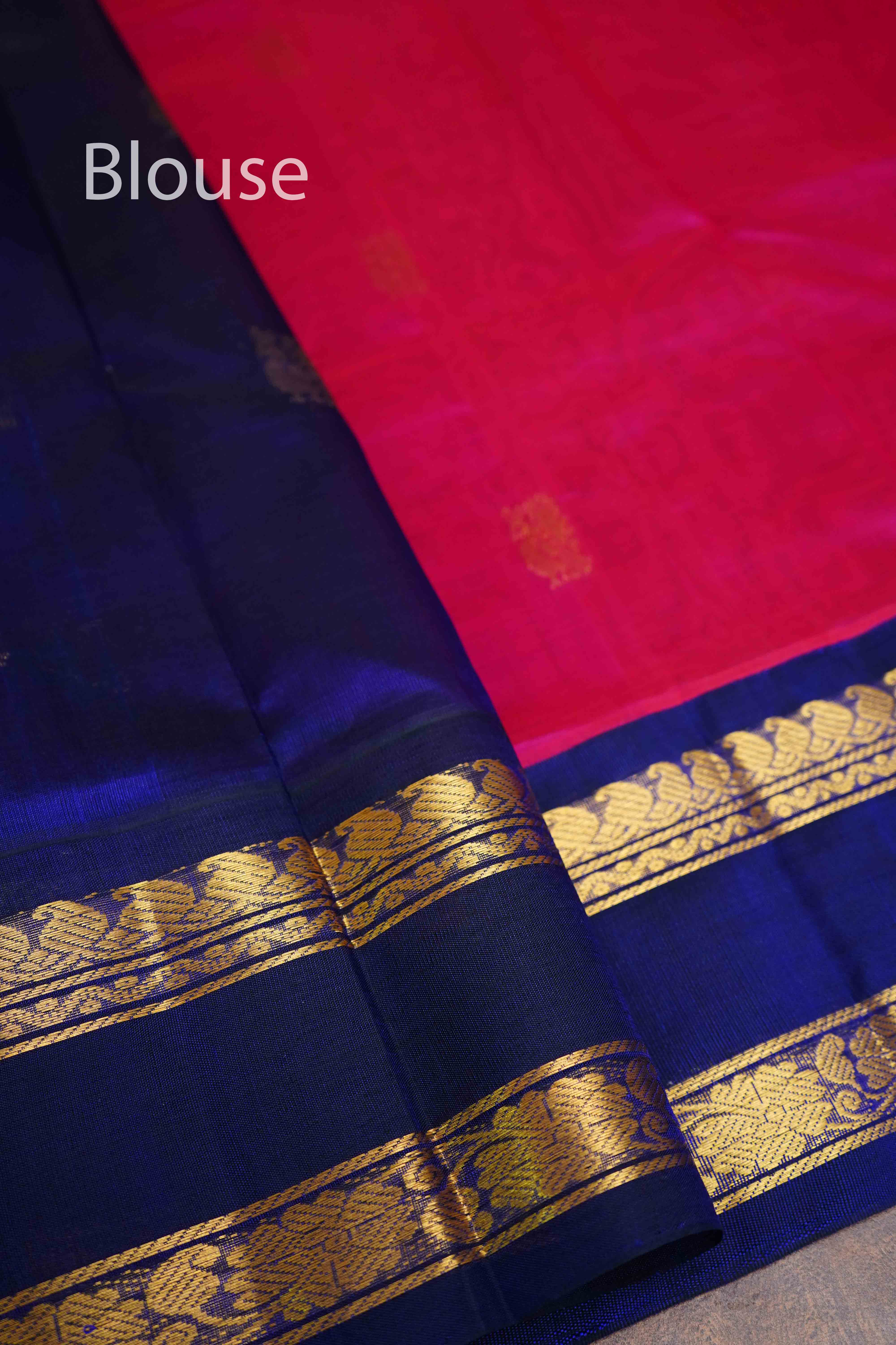 PURE KANCHI SILK COTTON - MAGENTA WITH PERSIAN INDIGO - Queens Jewel Emporium