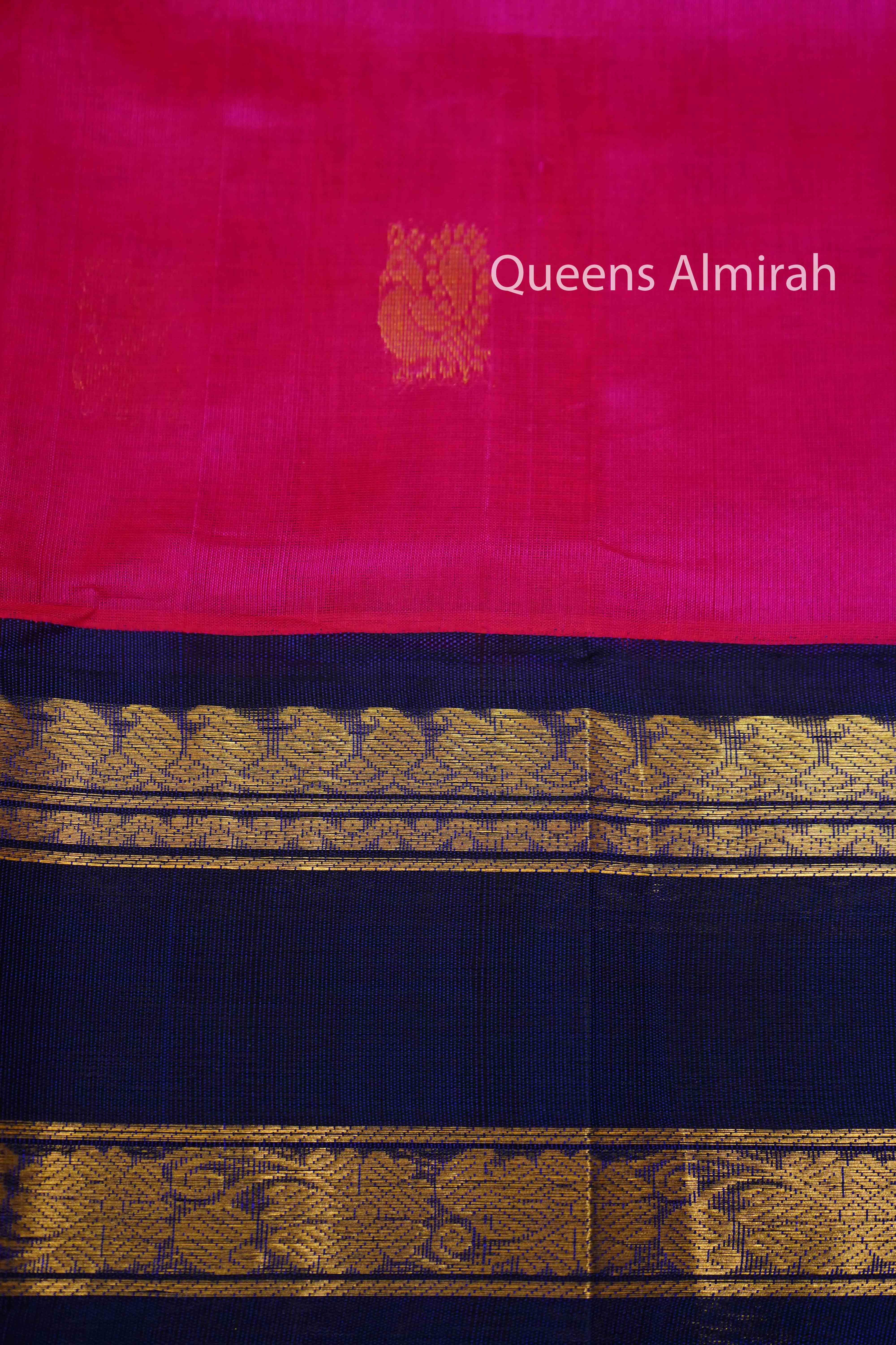 PURE KANCHI SILK COTTON - MAGENTA WITH PERSIAN INDIGO - Queens Jewel Emporium