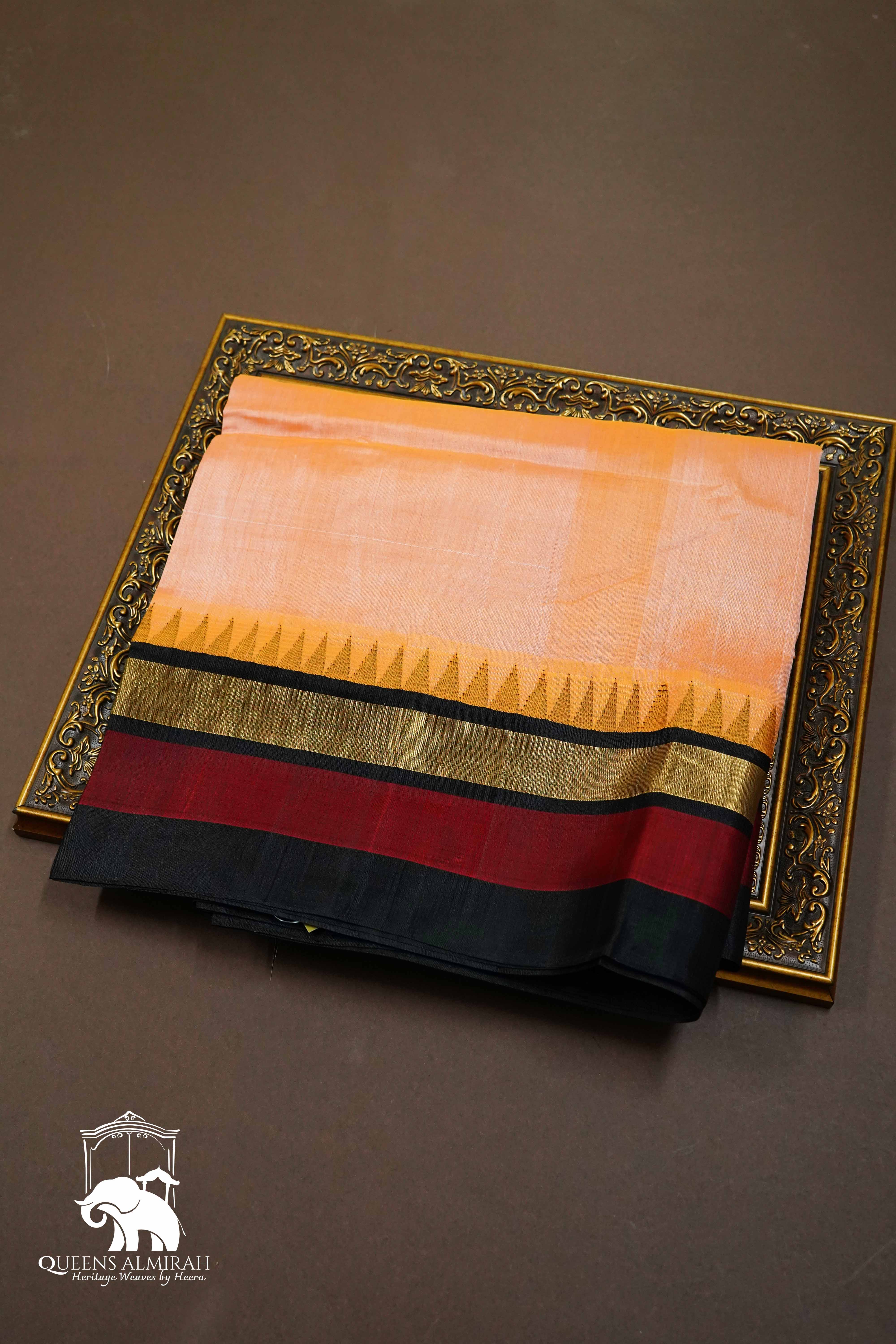 PURE KANCHI SILK COTTON - PALE ROSE WITH BLACK - Queens Jewel Emporium