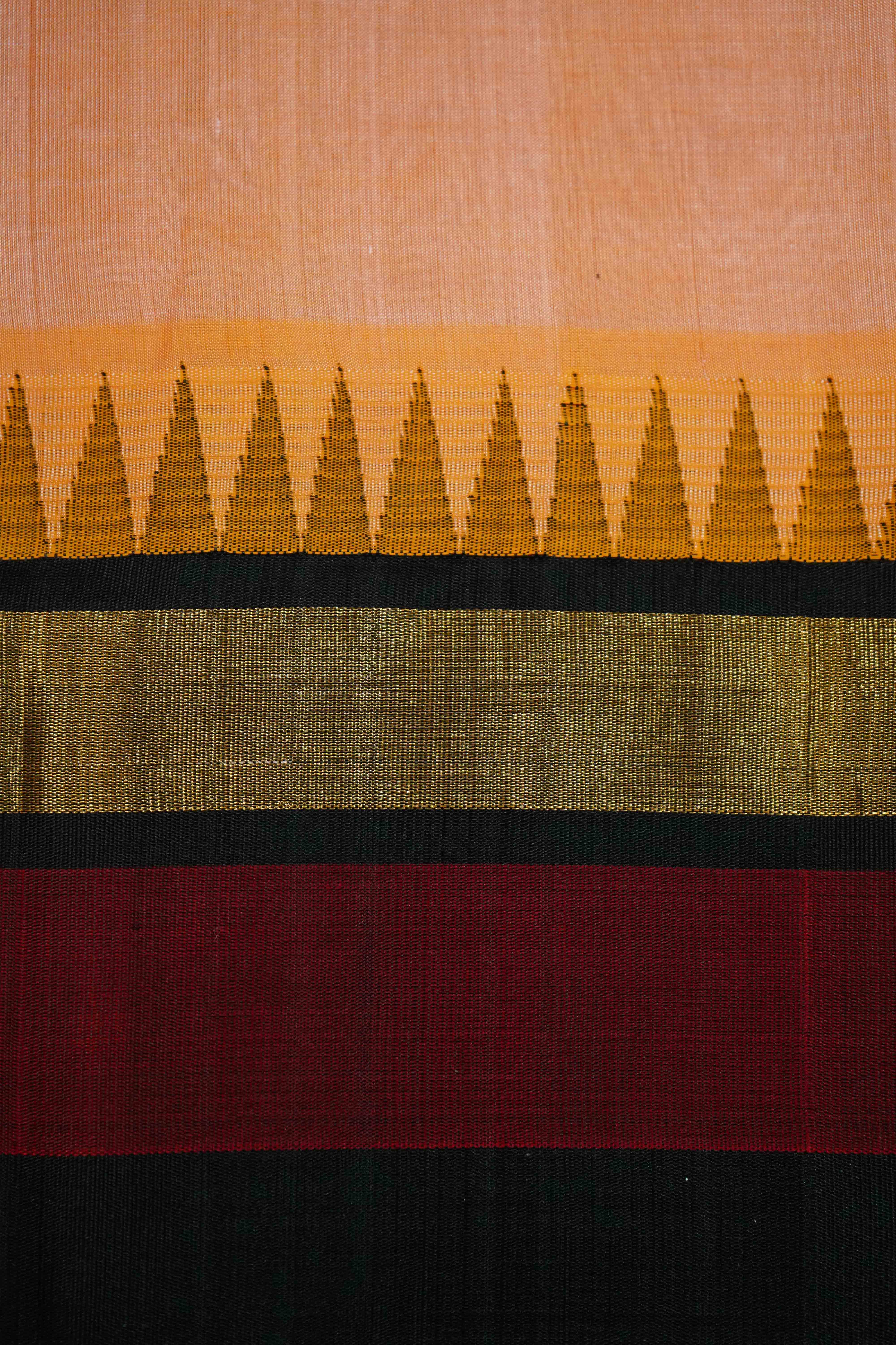 PURE KANCHI SILK COTTON - PALE ROSE WITH BLACK - Queens Jewel Emporium
