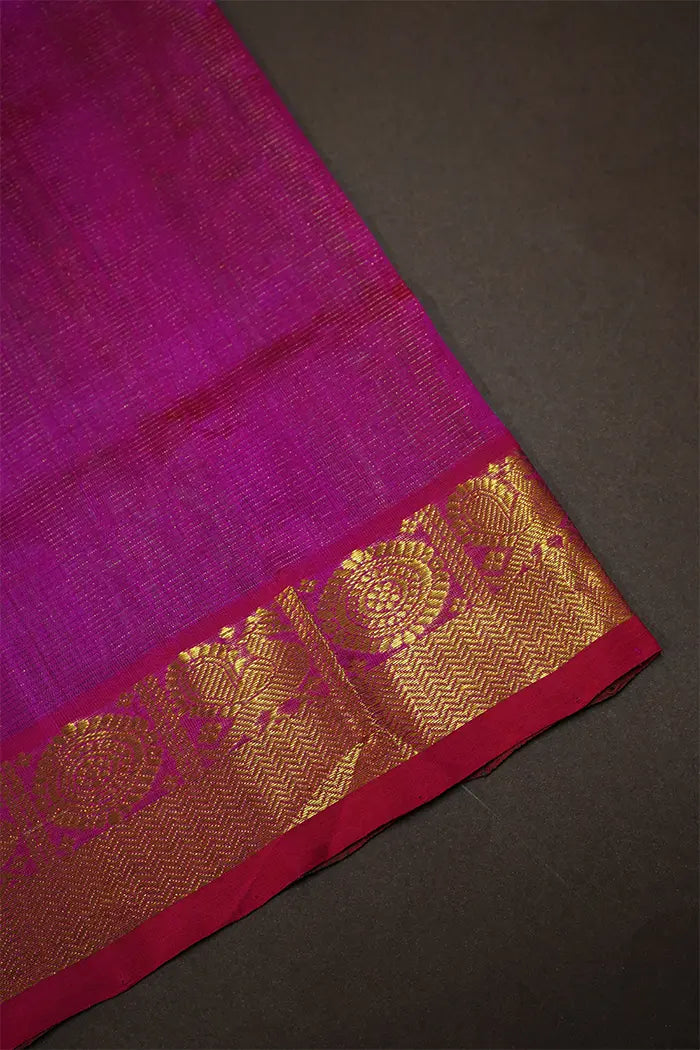 PURE KANCHI SILK COTTON - PINE GREEN WITH BOYSENBERRY - Queens Jewel Emporium