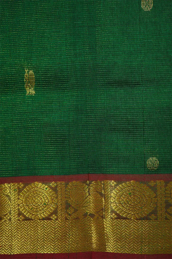 PURE KANCHI SILK COTTON - PINE GREEN WITH BOYSENBERRY - Queens Jewel Emporium