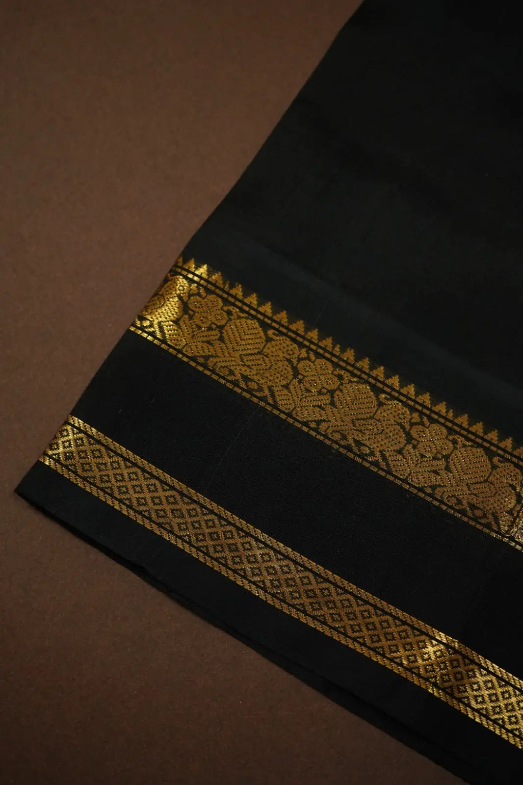 PURE KANCHI SILK COTTON -PUMPKIN ORANGE WITH BLACK BERRY - Queens Jewel Emporium