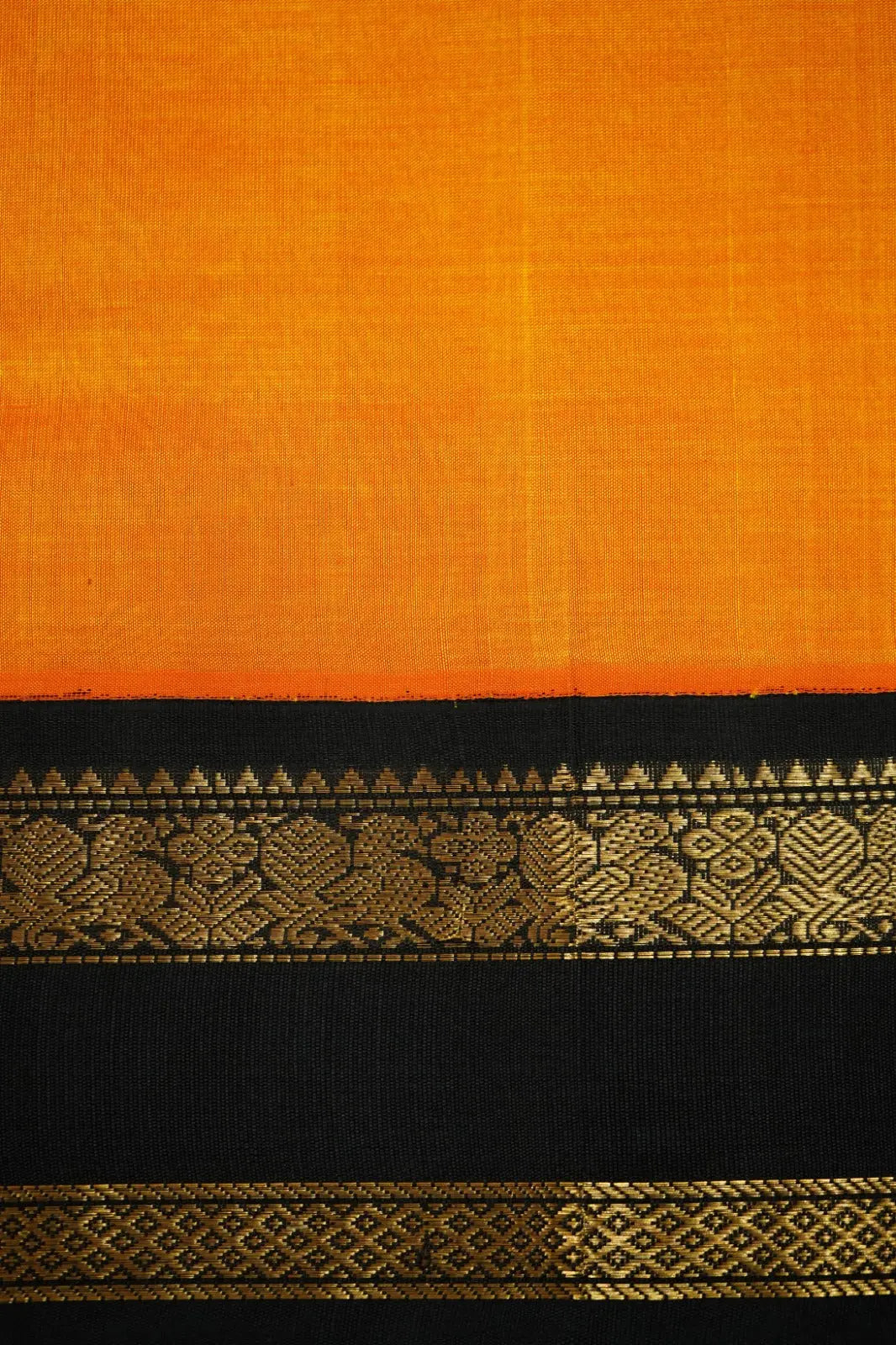 PURE KANCHI SILK COTTON -PUMPKIN ORANGE WITH BLACK BERRY - Queens Jewel Emporium
