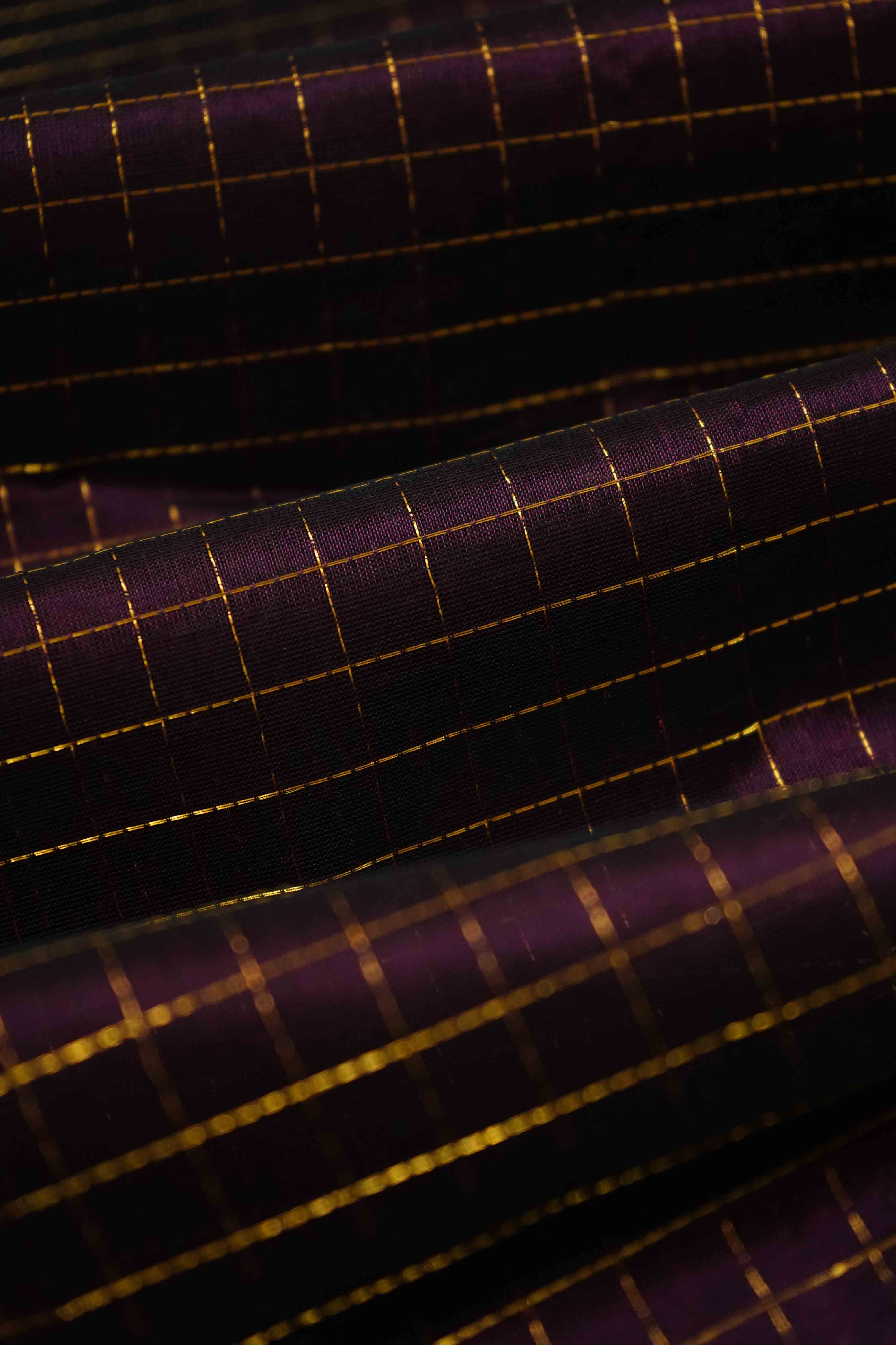 PURE KANCHI SILK COTTON- PURPLE BROWN WITH AQUA BLUE - Queens Jewel Emporium