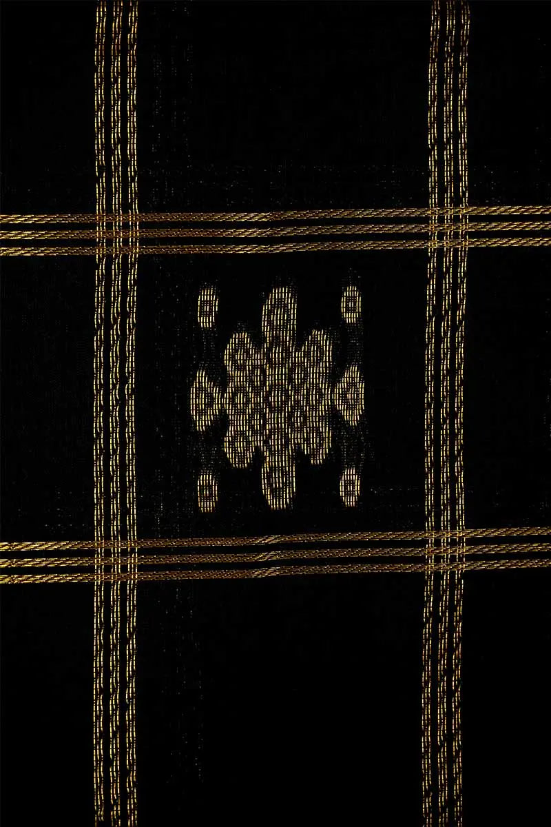 PURE KANCHI SILK COTTON - RICH BLACK WITH TEAL BLUE - Queens Jewel Emporium
