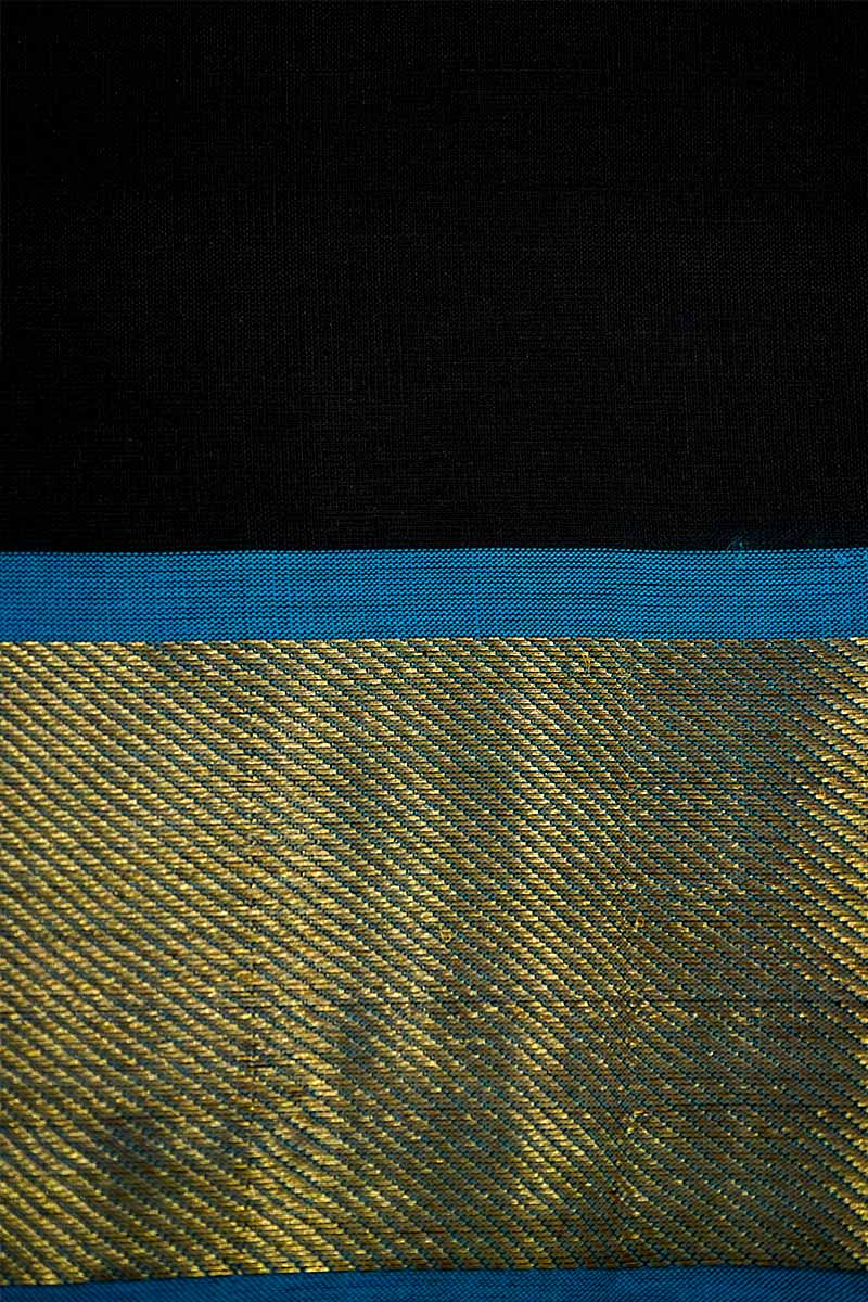 PURE KANCHI SILK COTTON - SKY BLUE WITH BLACK - Queens Jewel Emporium