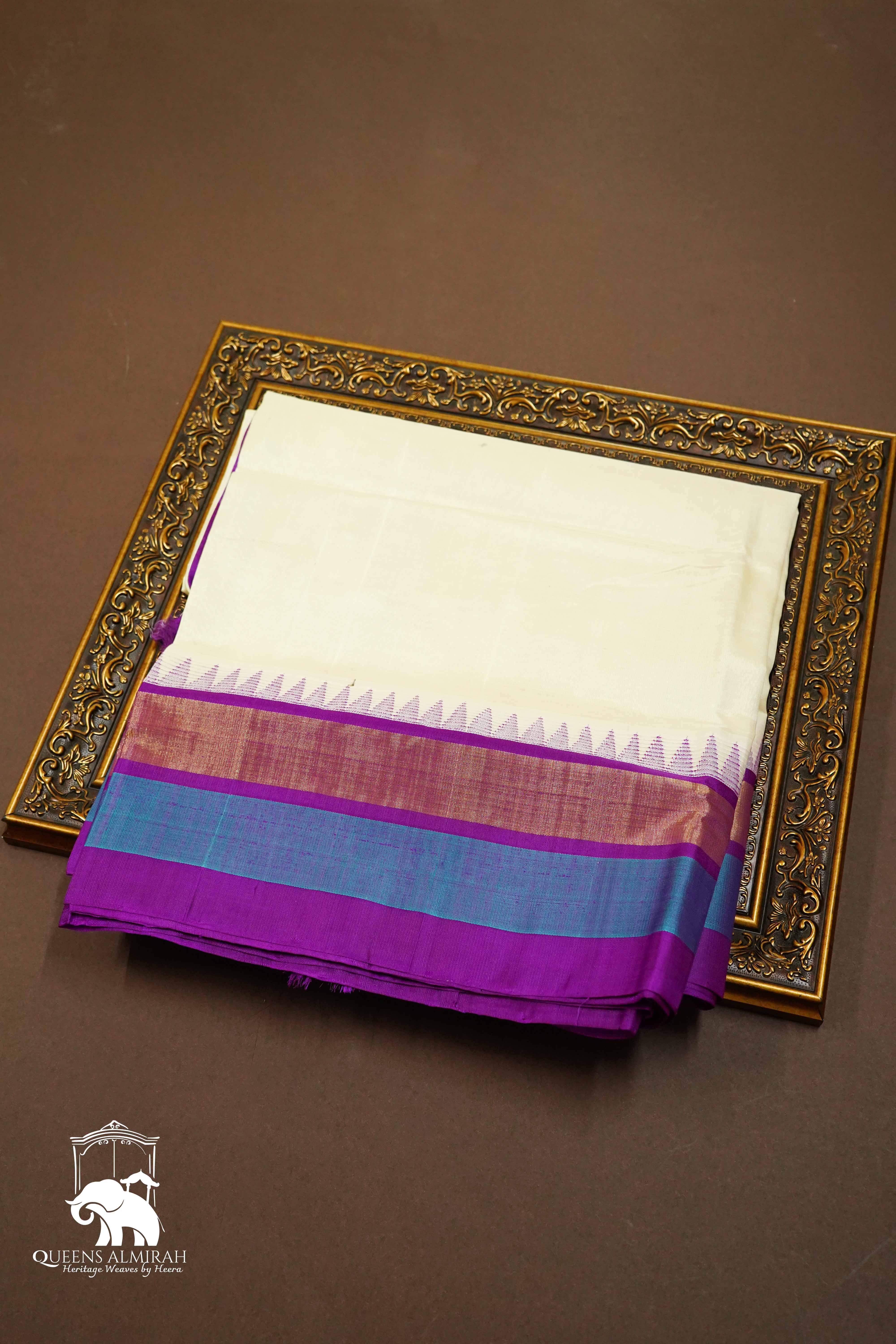 PURE KANCHI SILK COTTON- TARO WITH PURPLE JAM - Queens Jewel Emporium